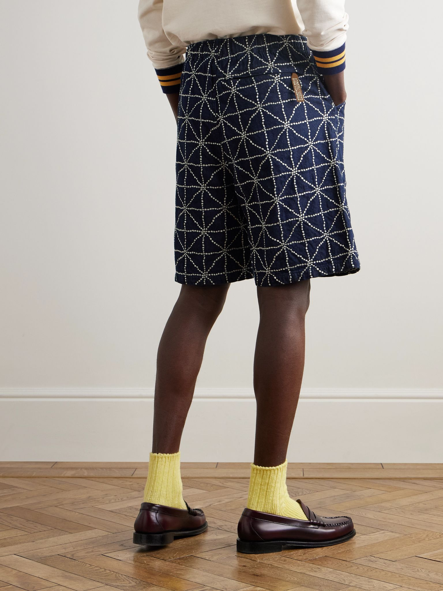 Dojo Easy Wide-Leg Belted Embroidered Denim Shorts Navy - 4