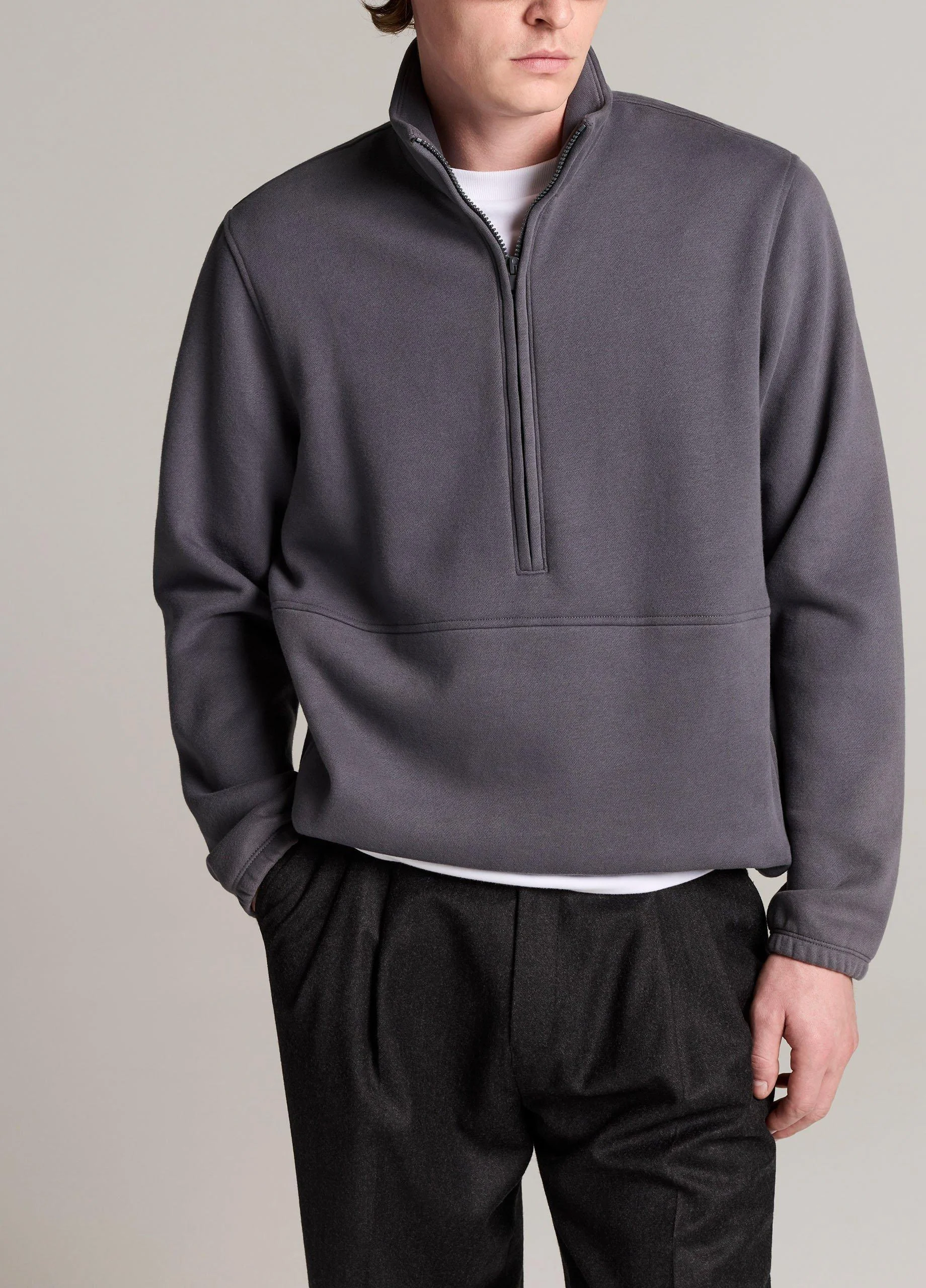 Peached-Face Cotton-Blend Half-Zip Pullover - 1