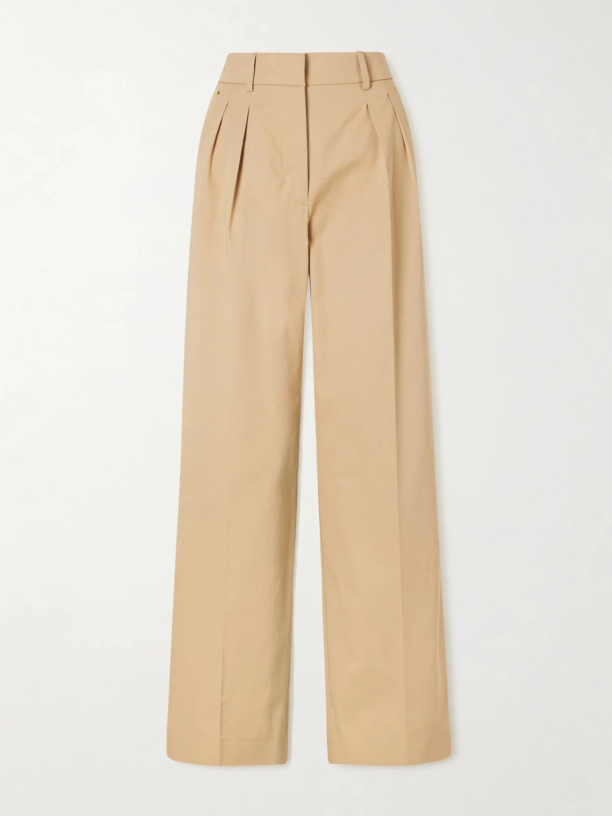 Appliquéd Pleated Cotton-twill Wide-leg Pants - 1