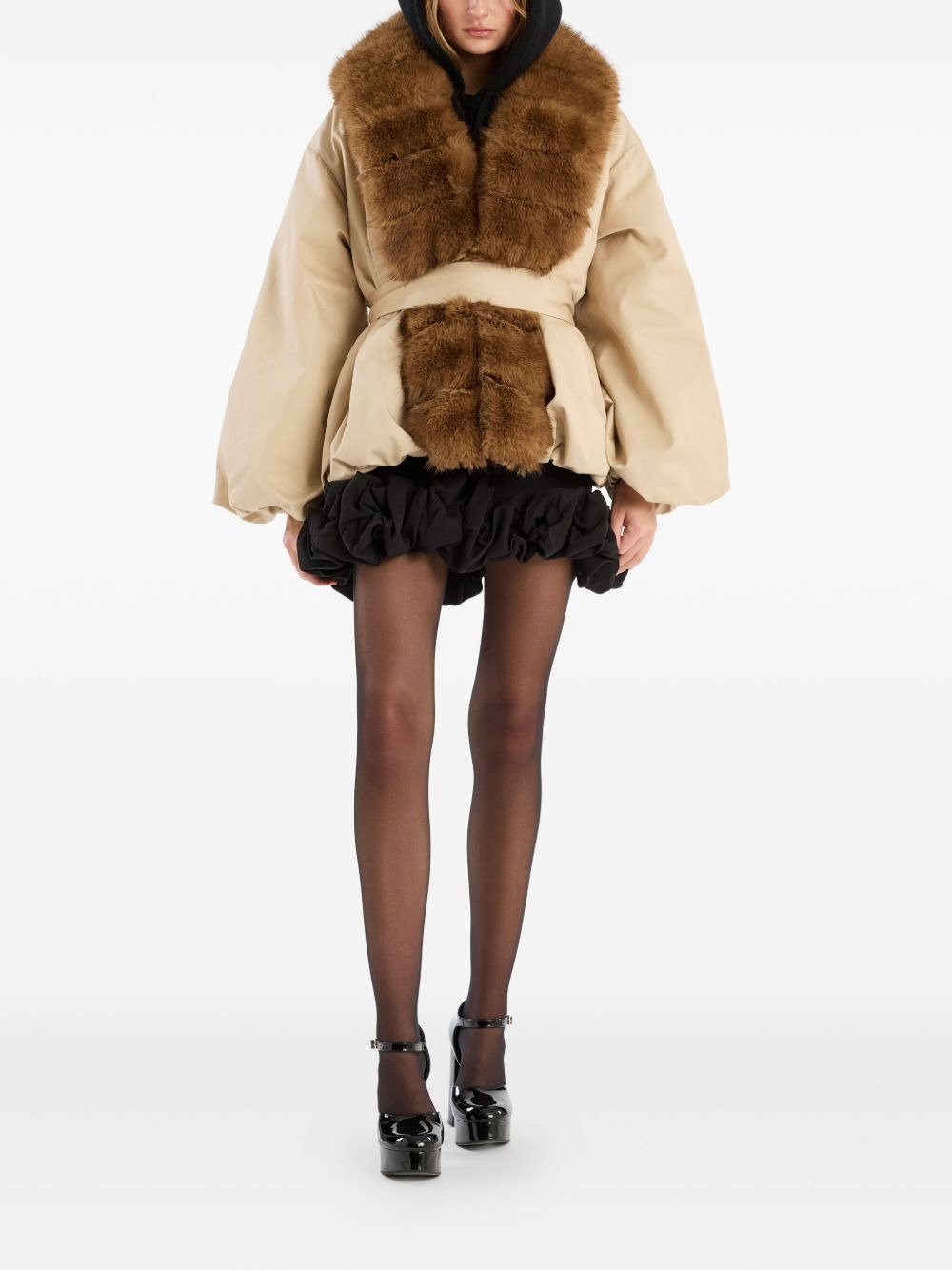 trimmed-collar belted jacket - 2