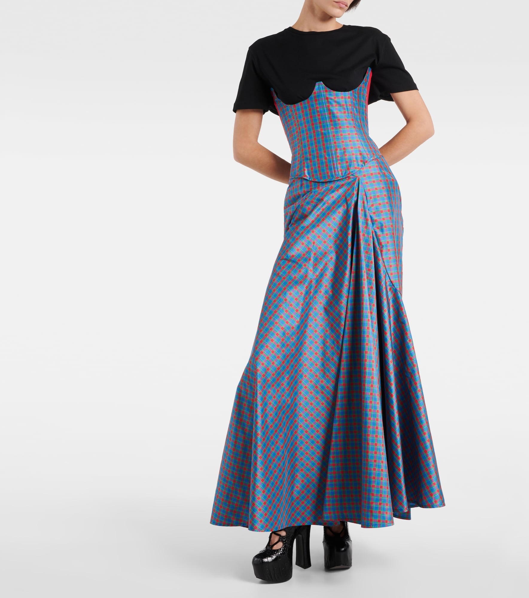Checked ruffled silk-blend maxi skirt - 2