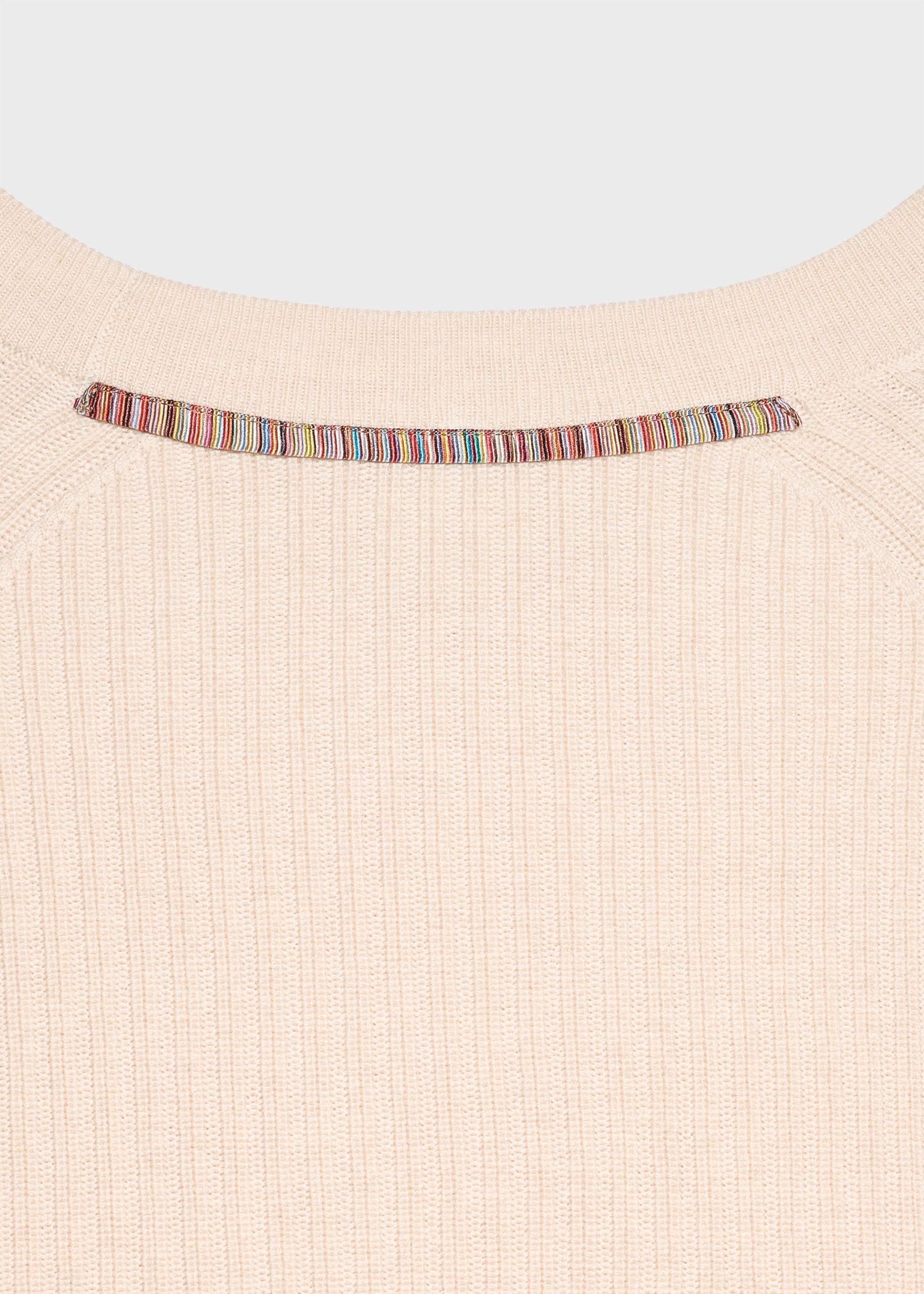 Cream Merino Wool-Cotton Blend Ribbed Sweater - 4