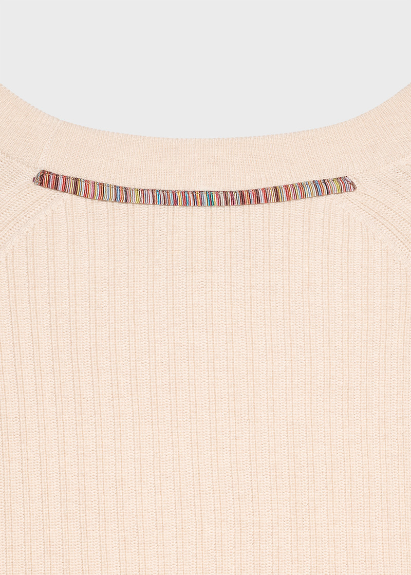 Cream Merino Wool-Cotton Blend Ribbed Sweater 4