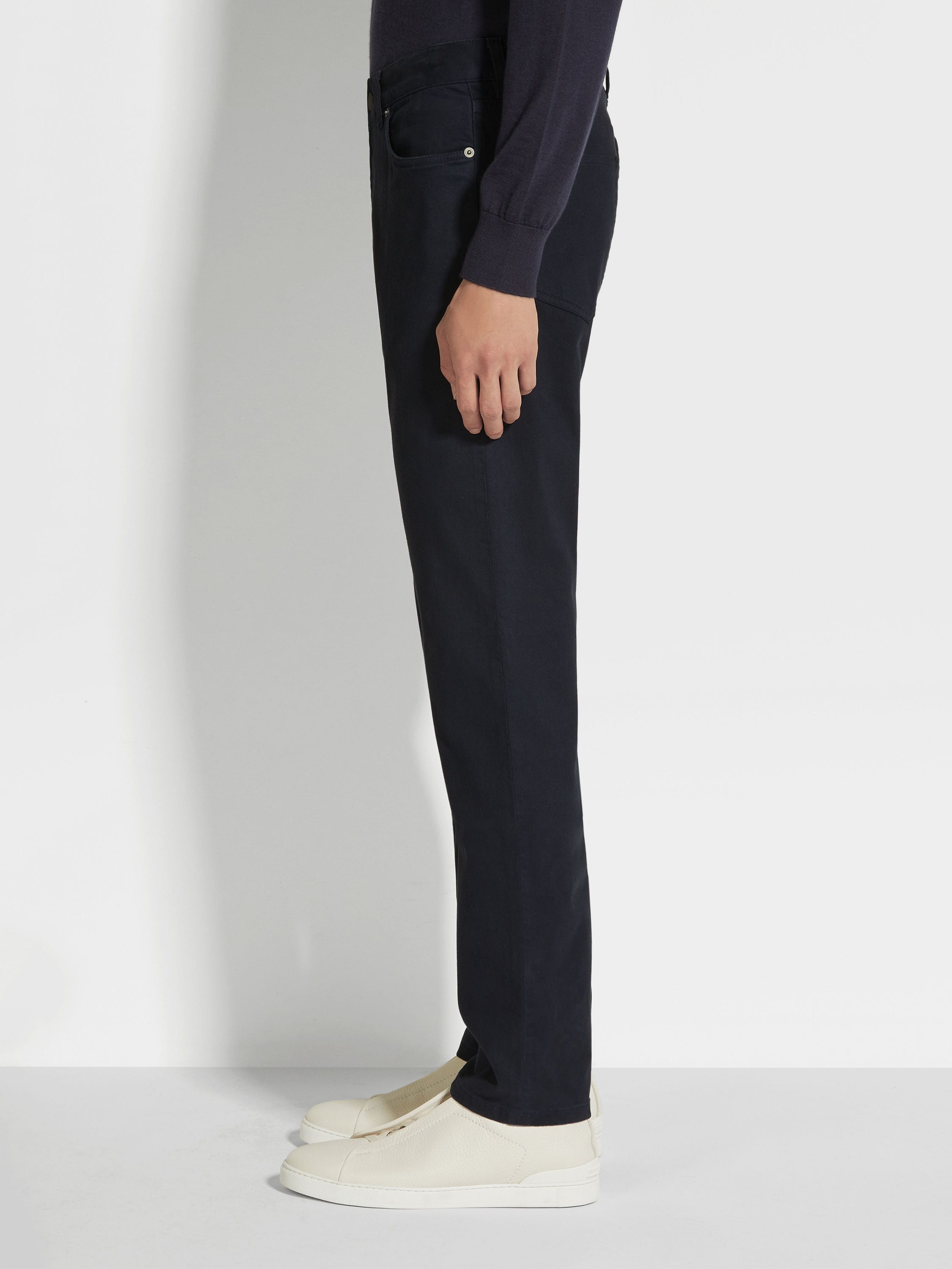 NAVY BLUE STRETCH COTTON ROCCIA JEANS - 3
