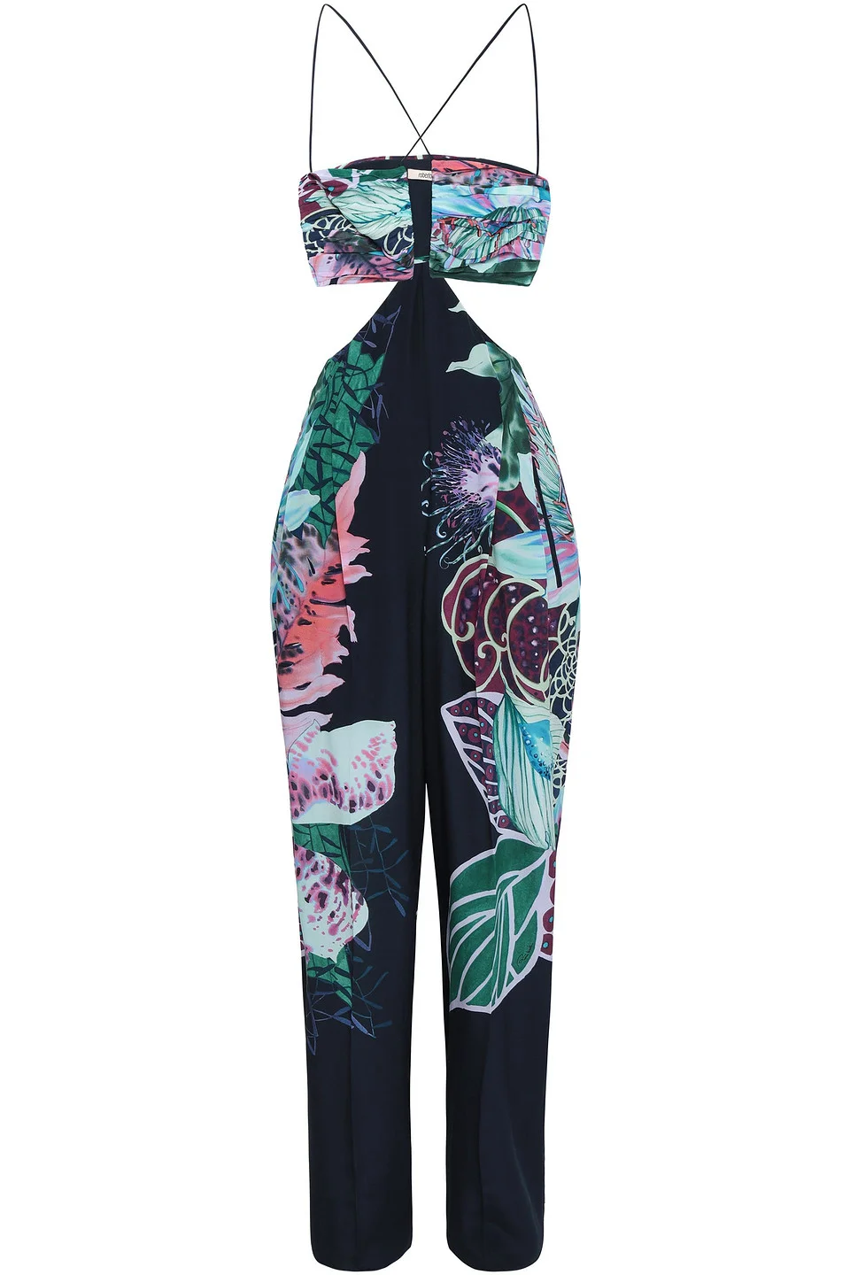 Cutout printed silk crepe de chine jumpsuit - 1