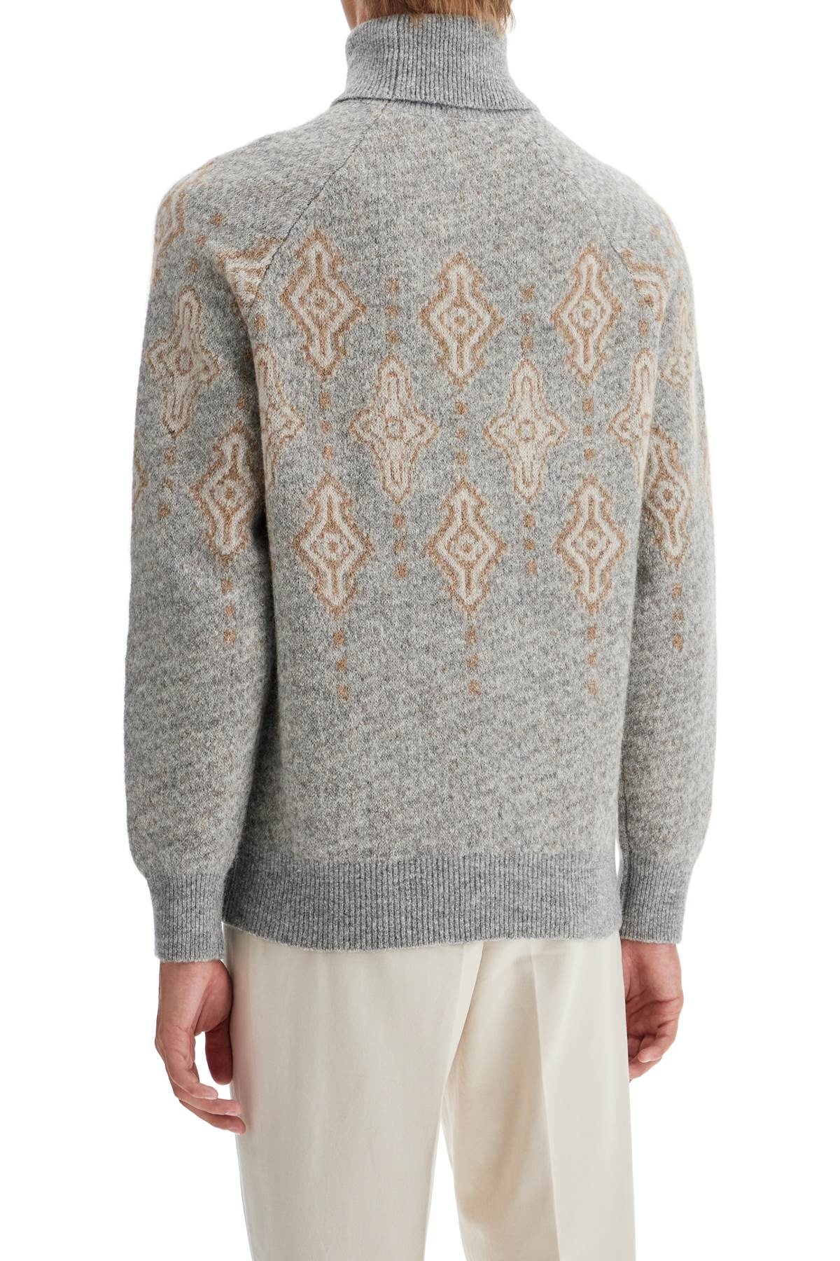 Geometric Jacquard Turtleneck Sweater - 2