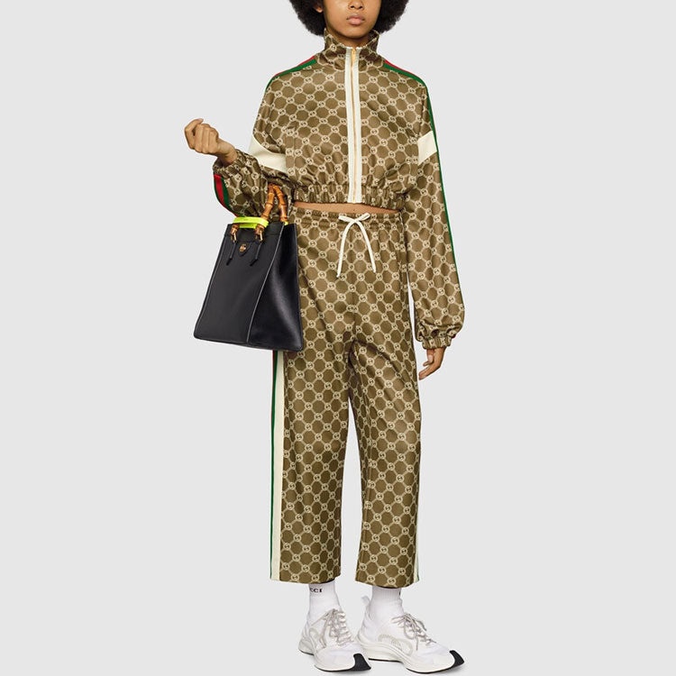 (WMNS) Gucci Interlocking G Zipper Jacket 'Olive Green Ivory' 671495-XJD1G-3357 - 2