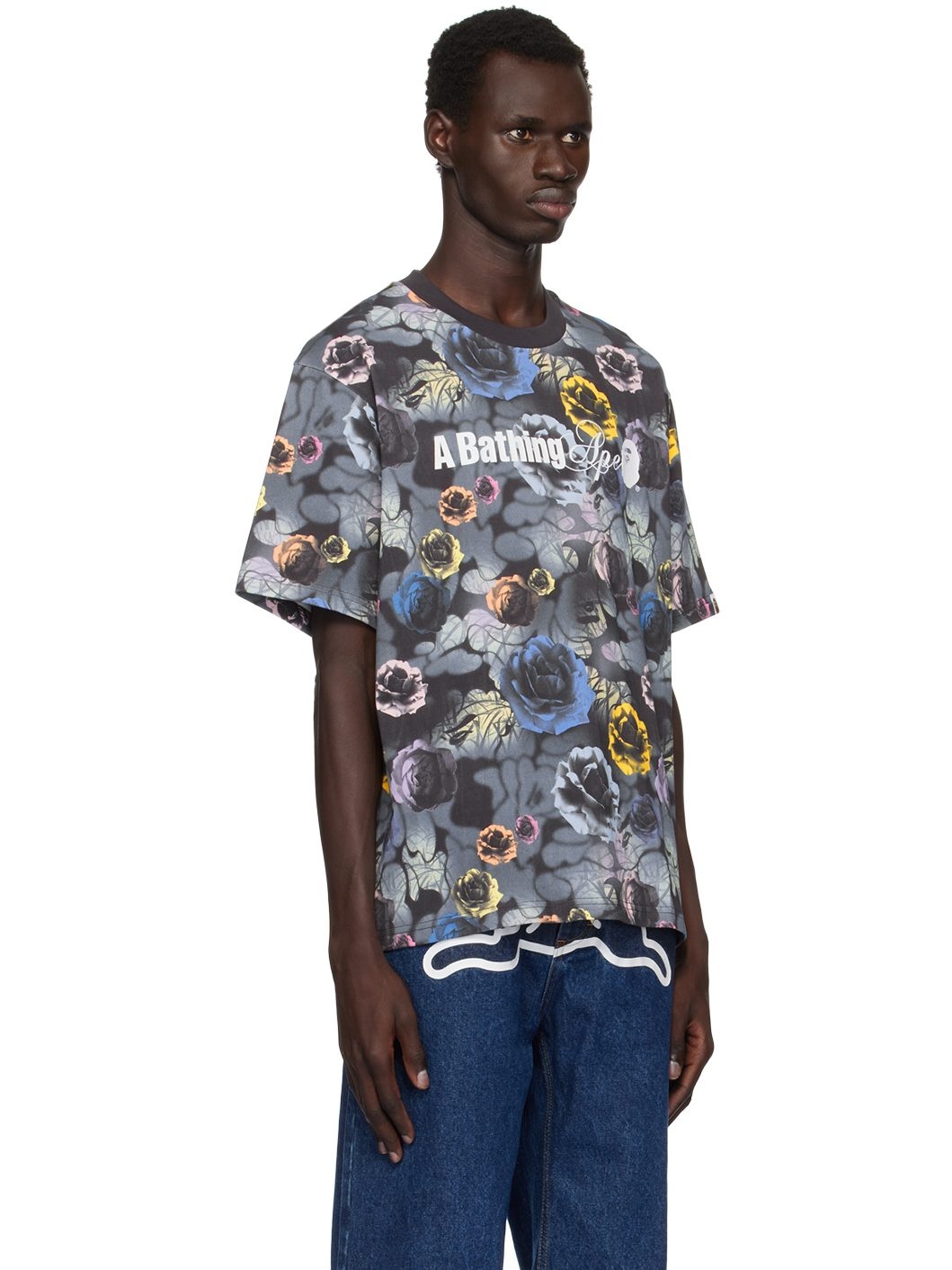 Black Floral Solid Camo Logo Relaxed Fit T-shirt - 2