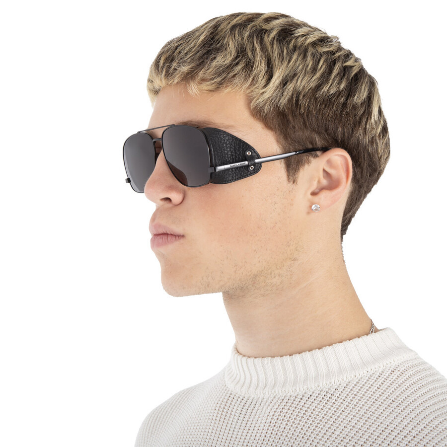 Saint Laurent Black Pilot Men's Sunglasses SL 653 LEON LEATHER SPOILER 002 59 - 2