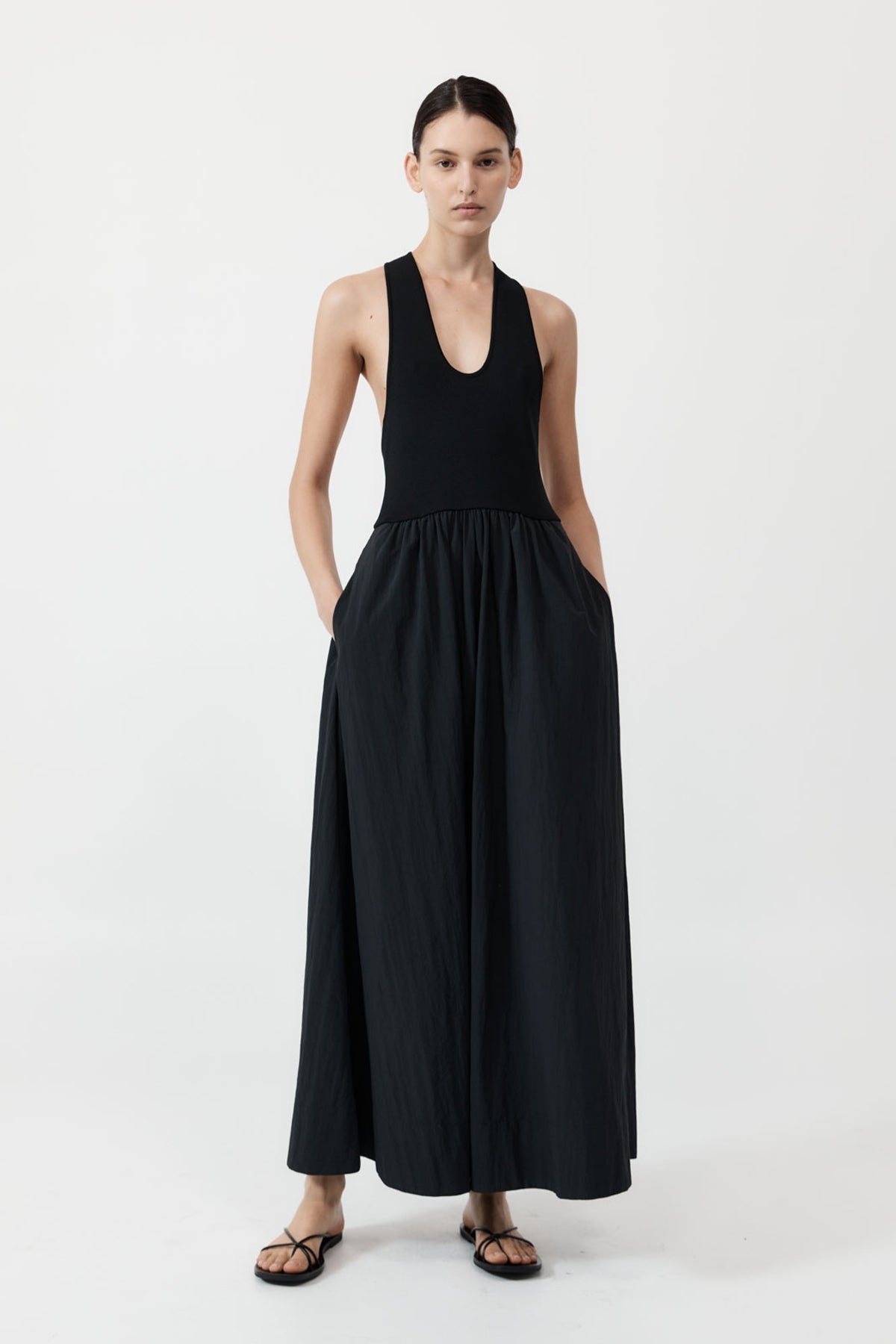 Plunge Neck Dress - Black - 2