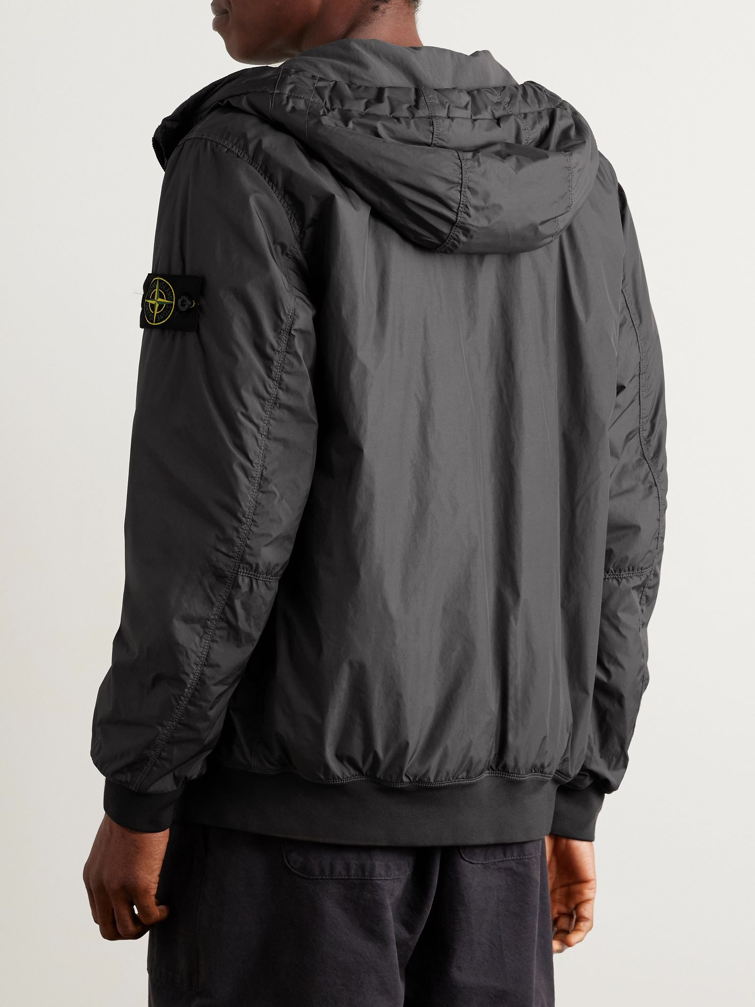 Logo-Appliquéd Garment-Dyed Padded Crinkle Reps Nylon Hooded Jacket Dark gray - 3