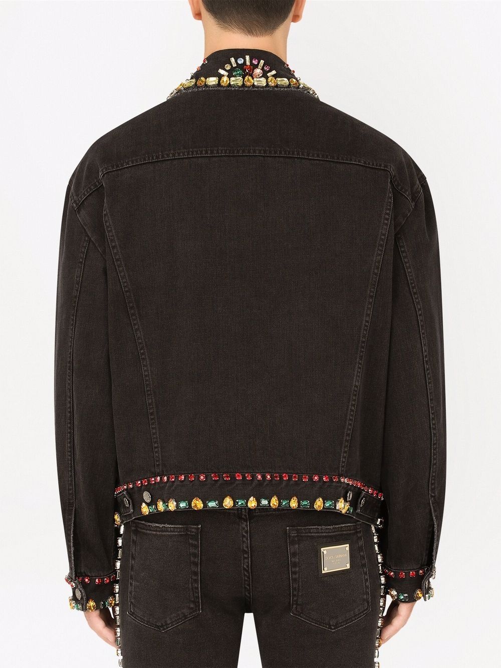 gemstone-embellished denim jacket - 4