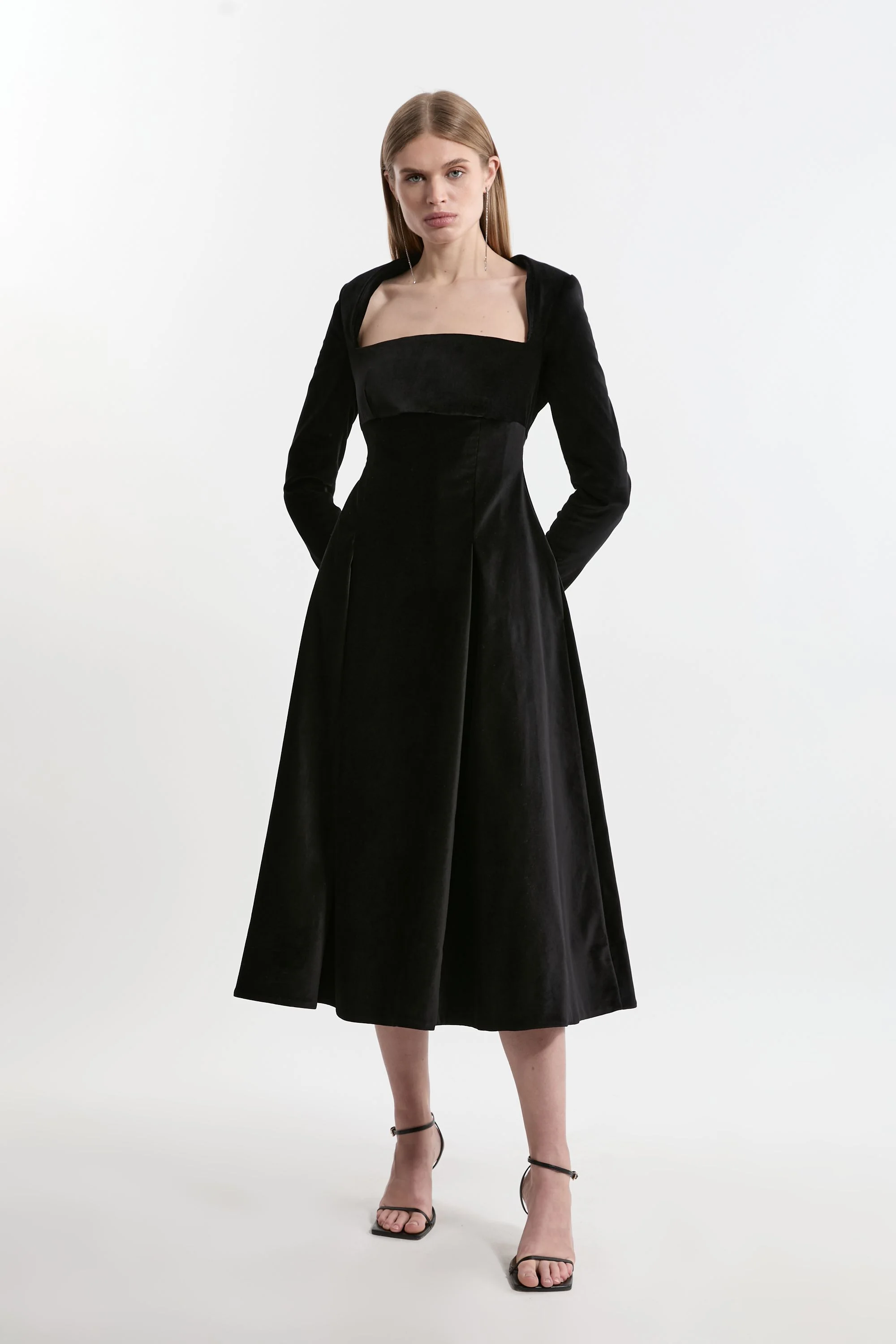 Velvet Tailored Pleat Full Skirted Midaxi Dress - 1