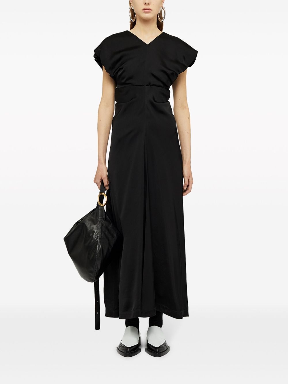 gathered-detail satin-finish gown - 2