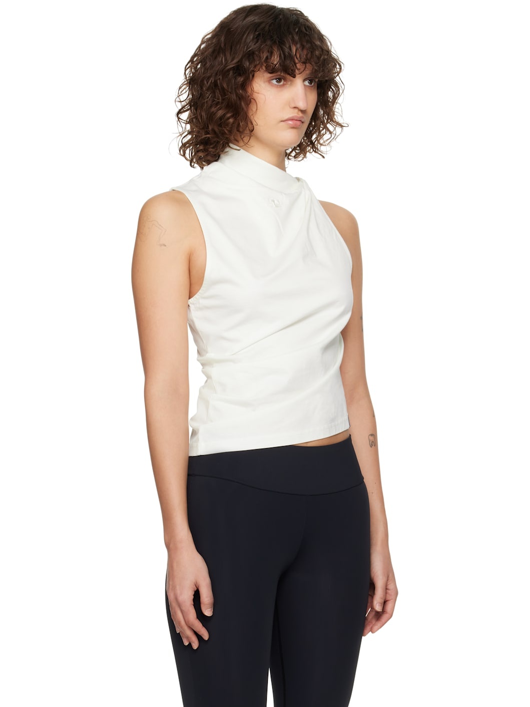 White Draped Jersey Tank Top - 2