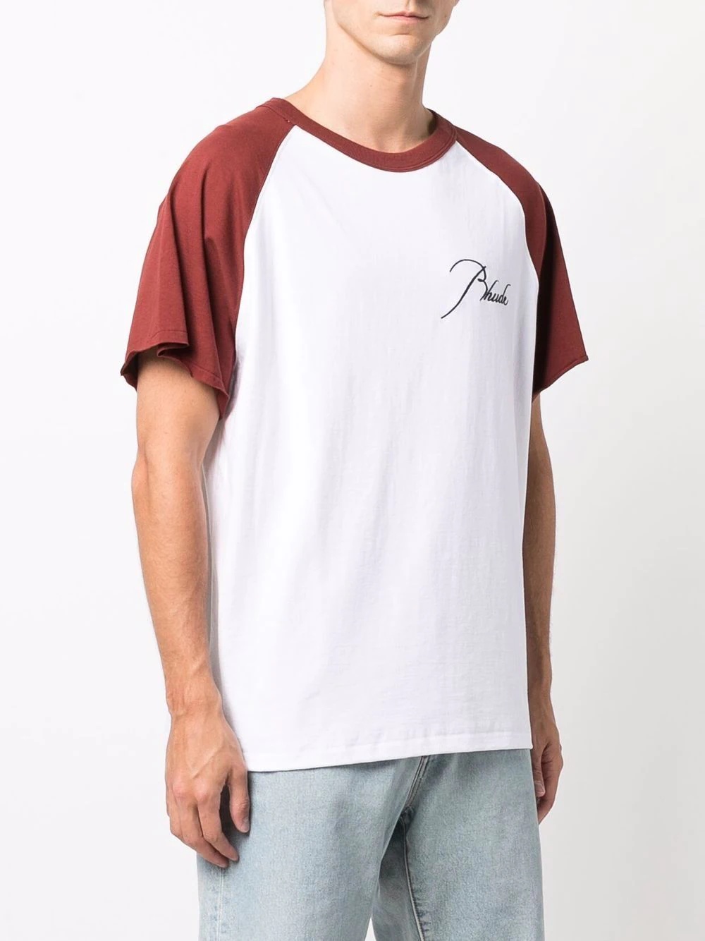 logo print two-tone cotton T-shirt - 4