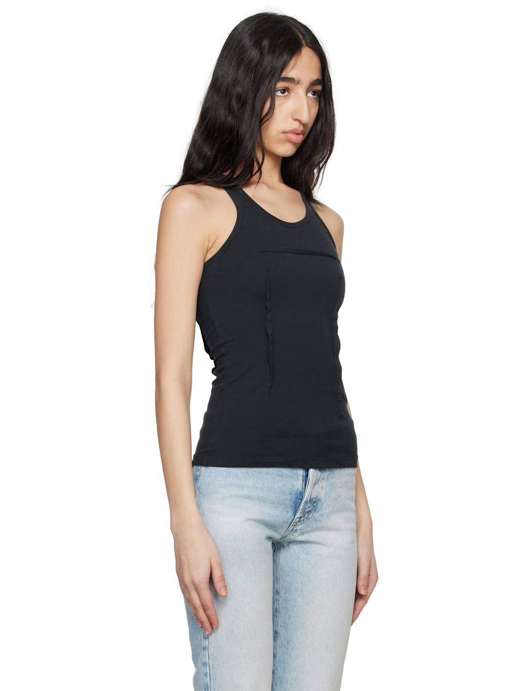 Black Heavy Cotton Jersey Tank Top - 2
