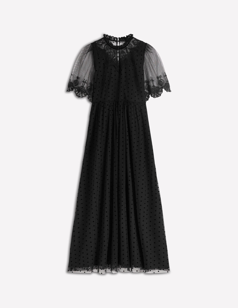 Embroidered Tulle Party Dress-Black 1