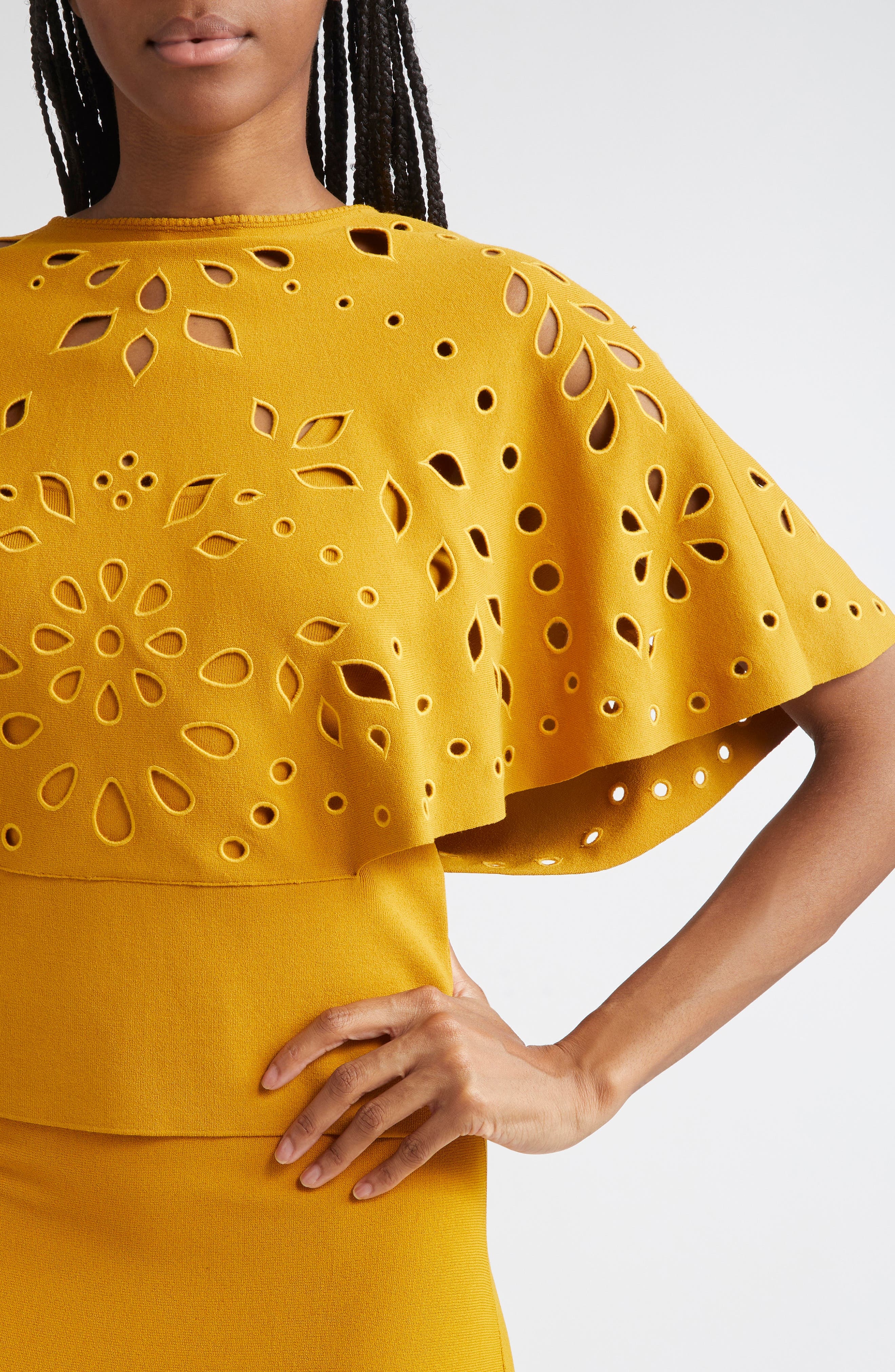 Ulla Johnson Josie Eyelet Detail Cape Sleeve Knit Top in Goldenrod at Nordstrom - 5
