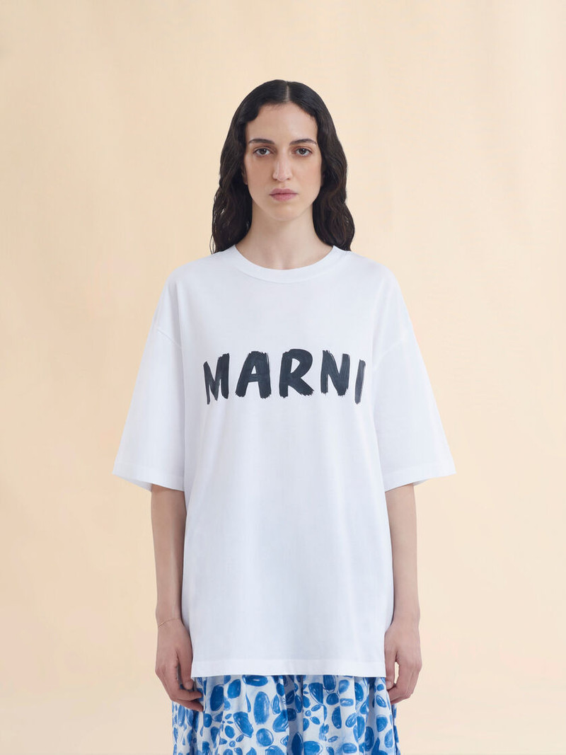 Marni WHITE LOGO PRINT BIO JERSEY T-SHIRT outlook