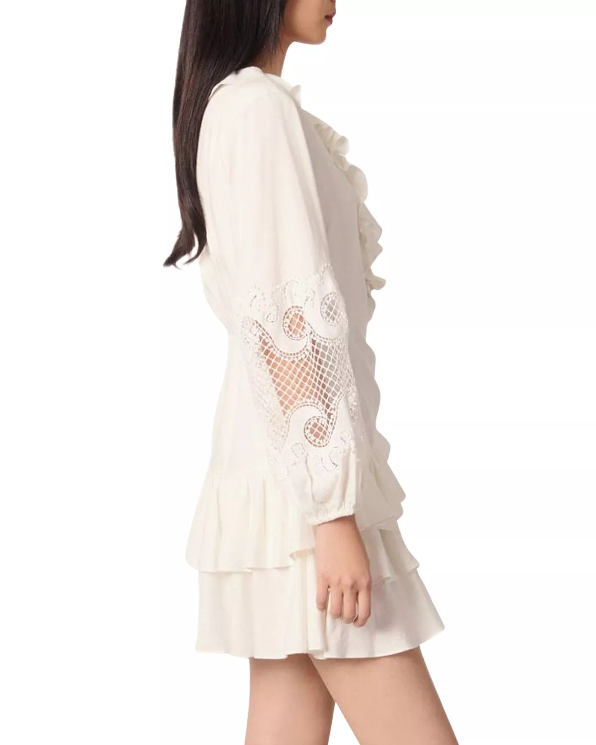 Ruffled and Embroidered Sleeve Dress - 4