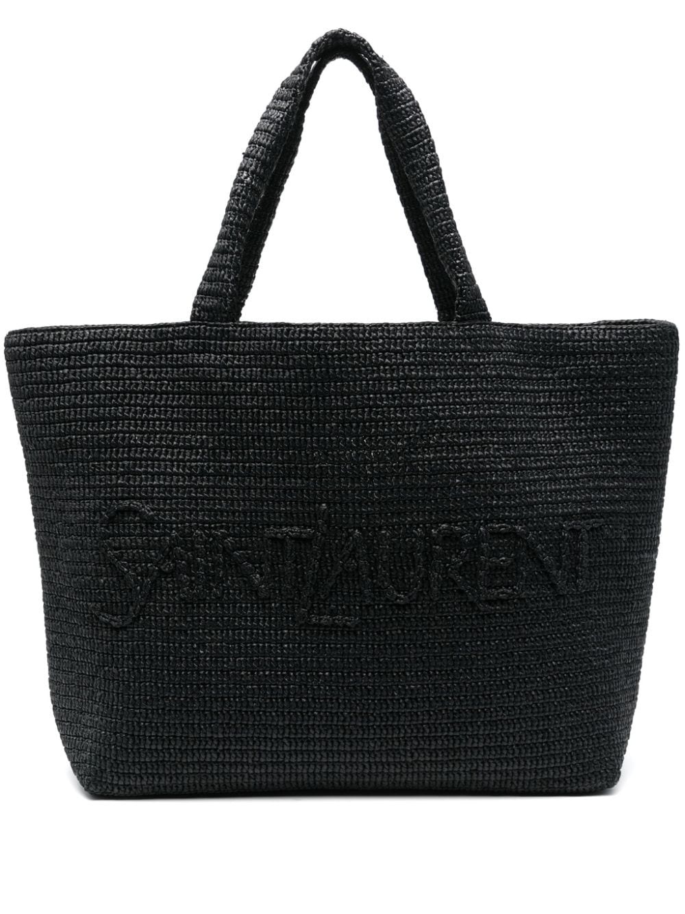 logo-embossed raffia tote bag - 1