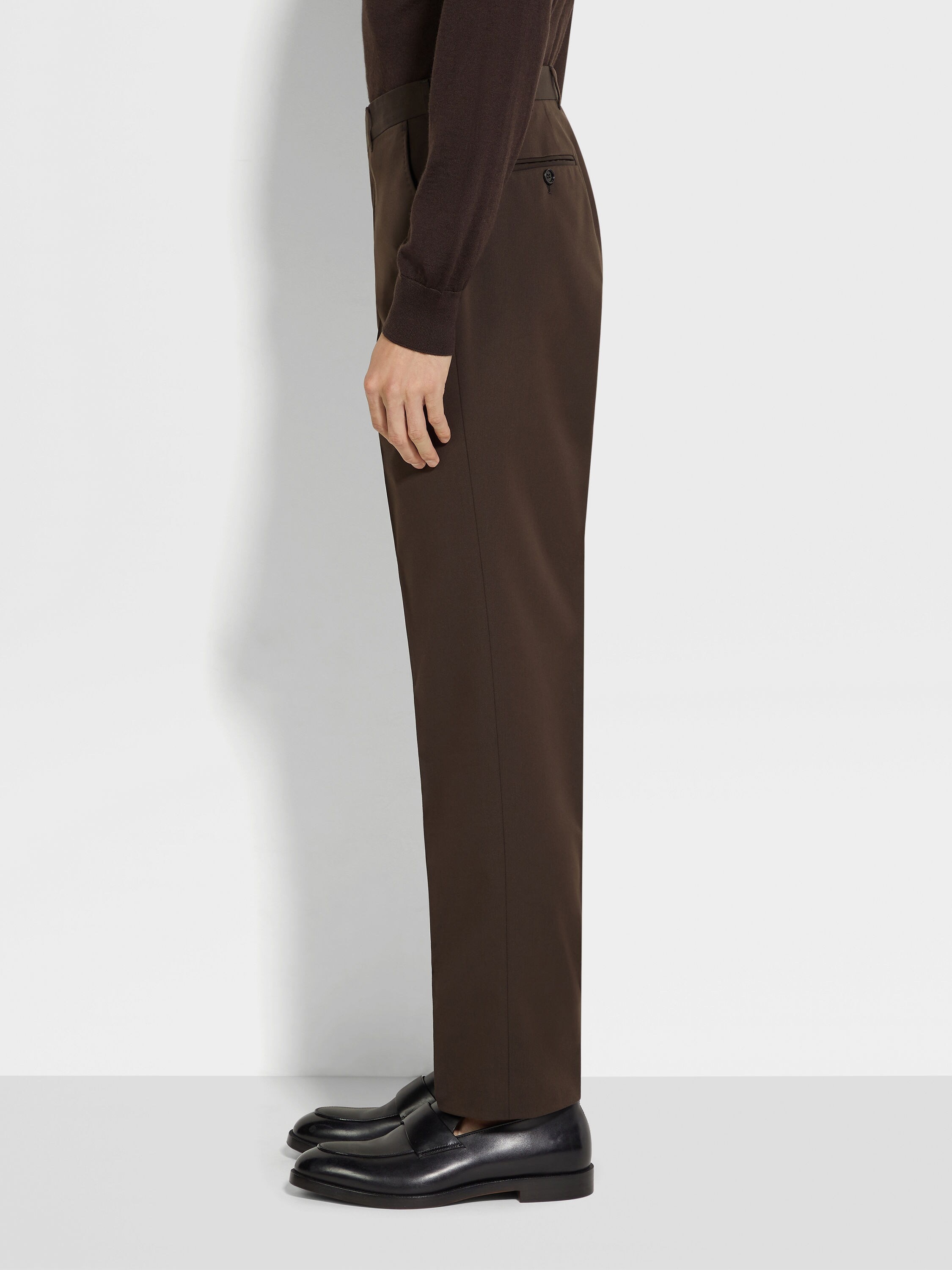 DARK BROWN CENTOVENTIMILA COTTON AND WOOL PANTS - 4