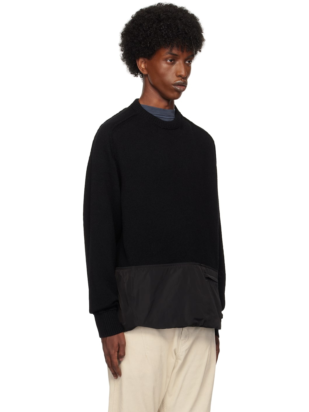 Black Paneled Knit Sweater - 2