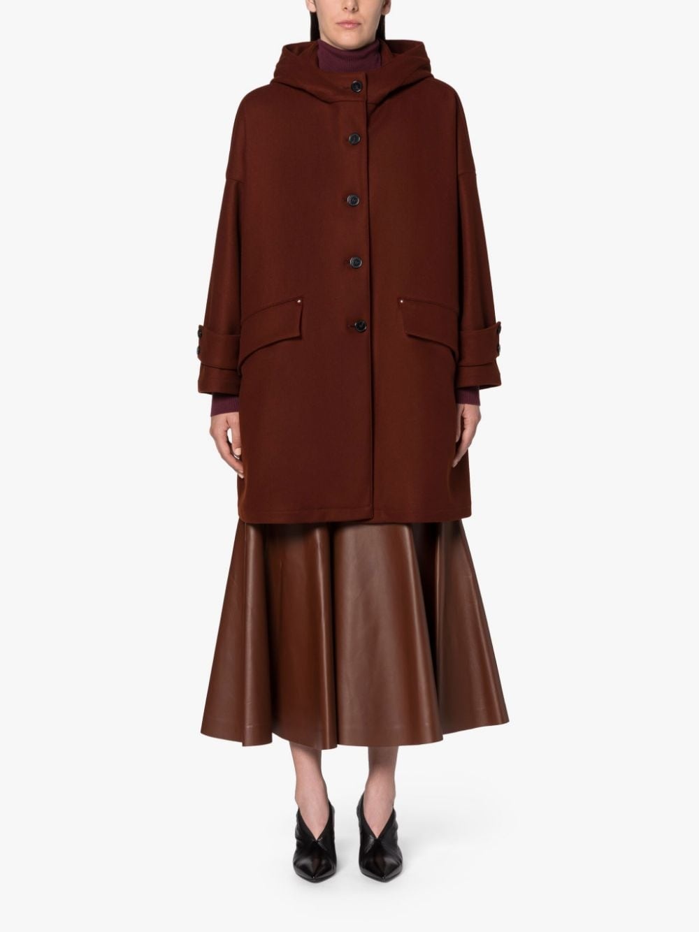 HUMBIE HOOD BROWN WOOL OVERCOAT - 3