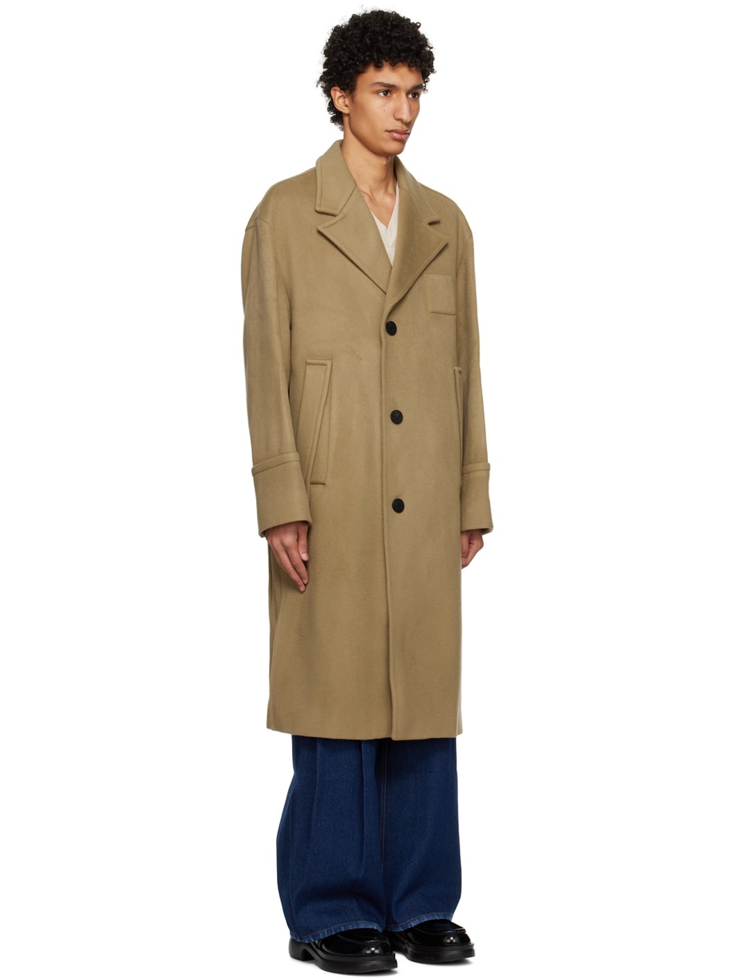 Khaki Single-Breasted Coat - 2