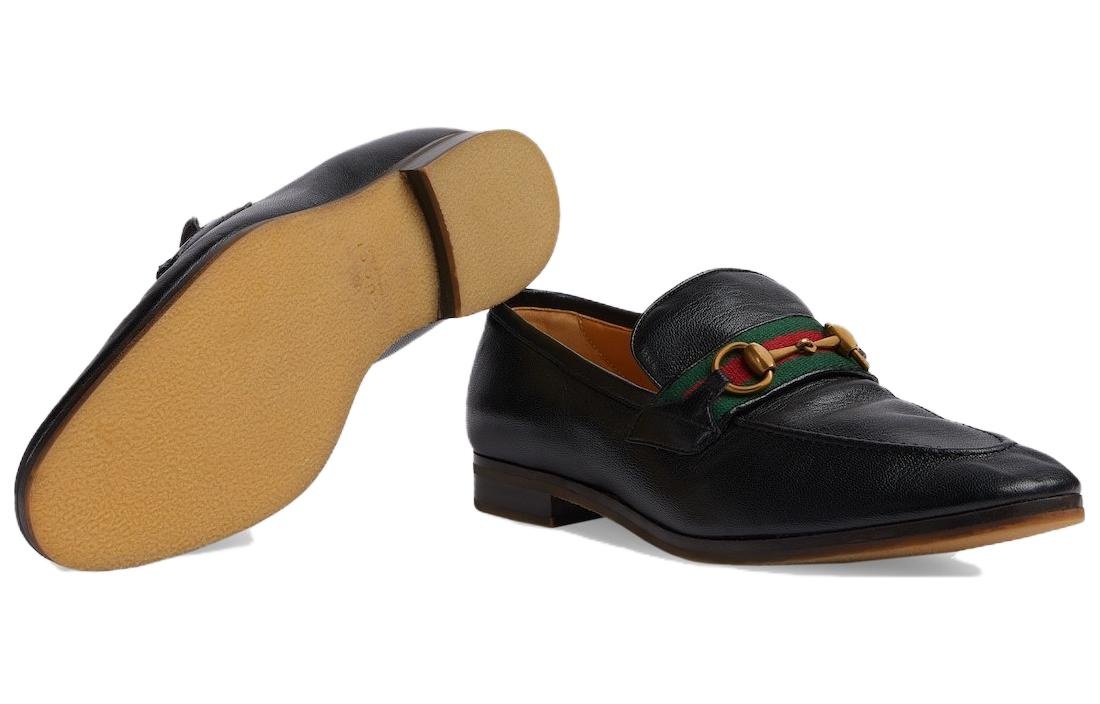 Gucci Leather Grosgrain Trim Dress Loafers 'Black Red' 759473-AACOT-1084 - 5