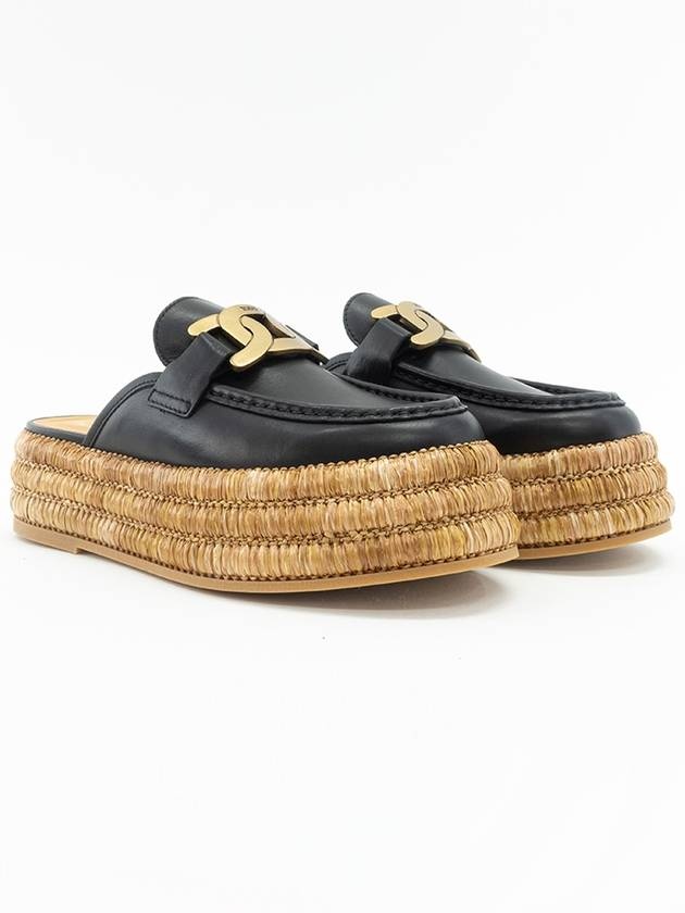 Kate Logo Leather Raffia Bloafer Black - 2