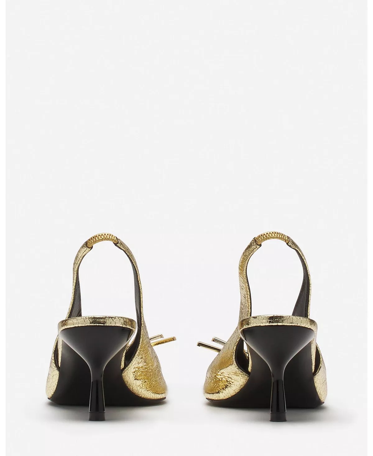 Women's Bow Slingback Pumps In Crackled Metallic Leather - 5