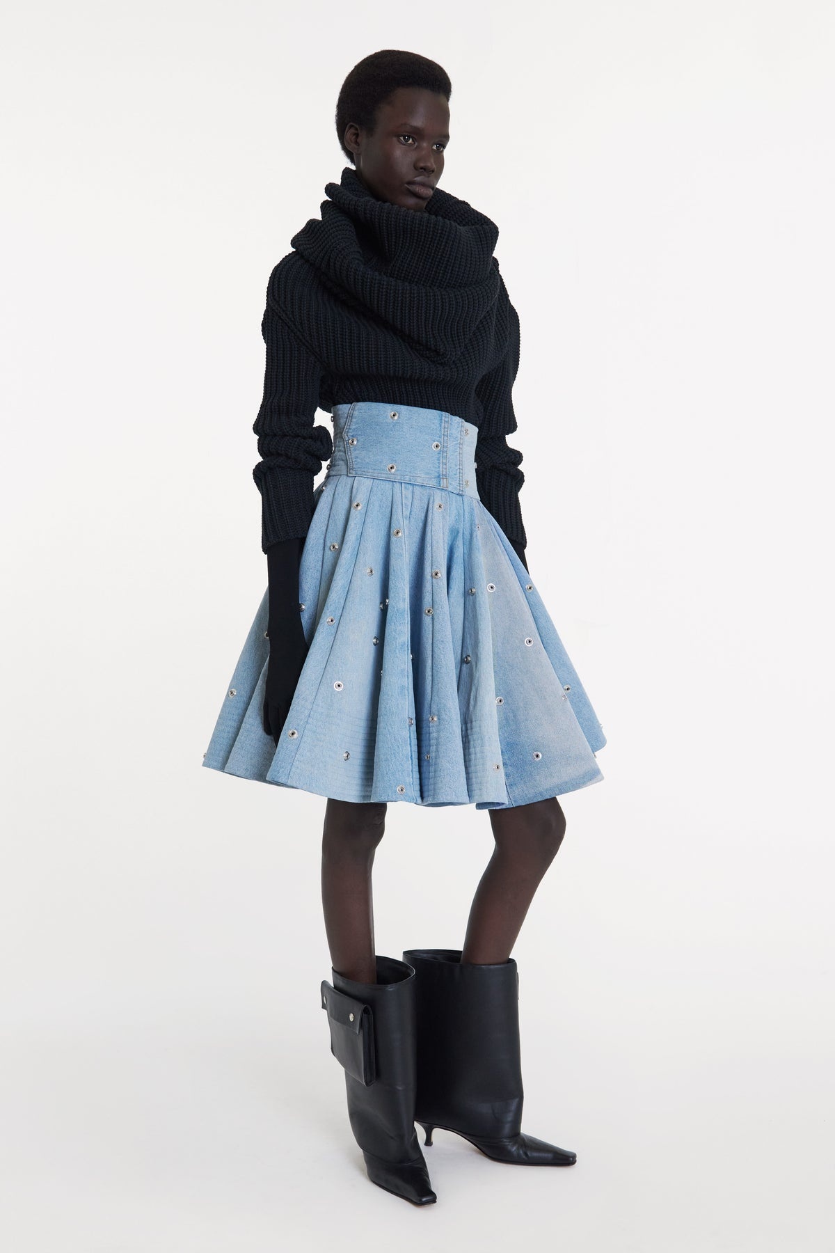RECYCLED DENIM SKIRT WITH SNAPS BLUE - 2
