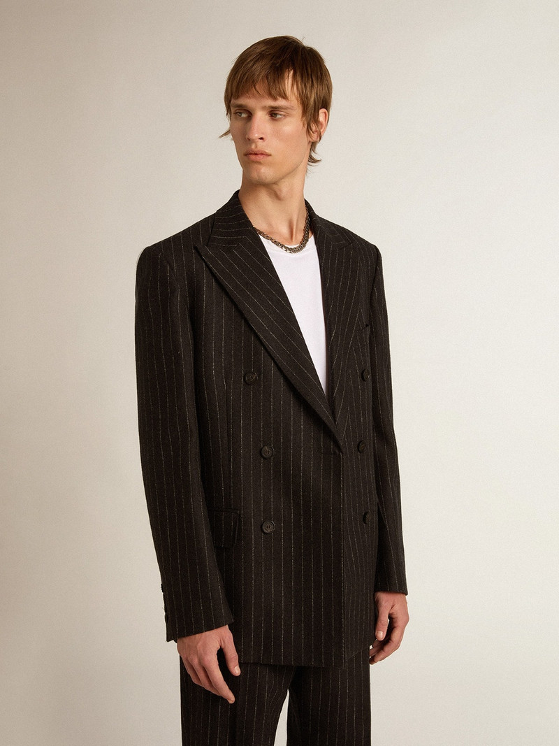 Golden Goose Men’s double-breasted blazer in gray melange wool outlook