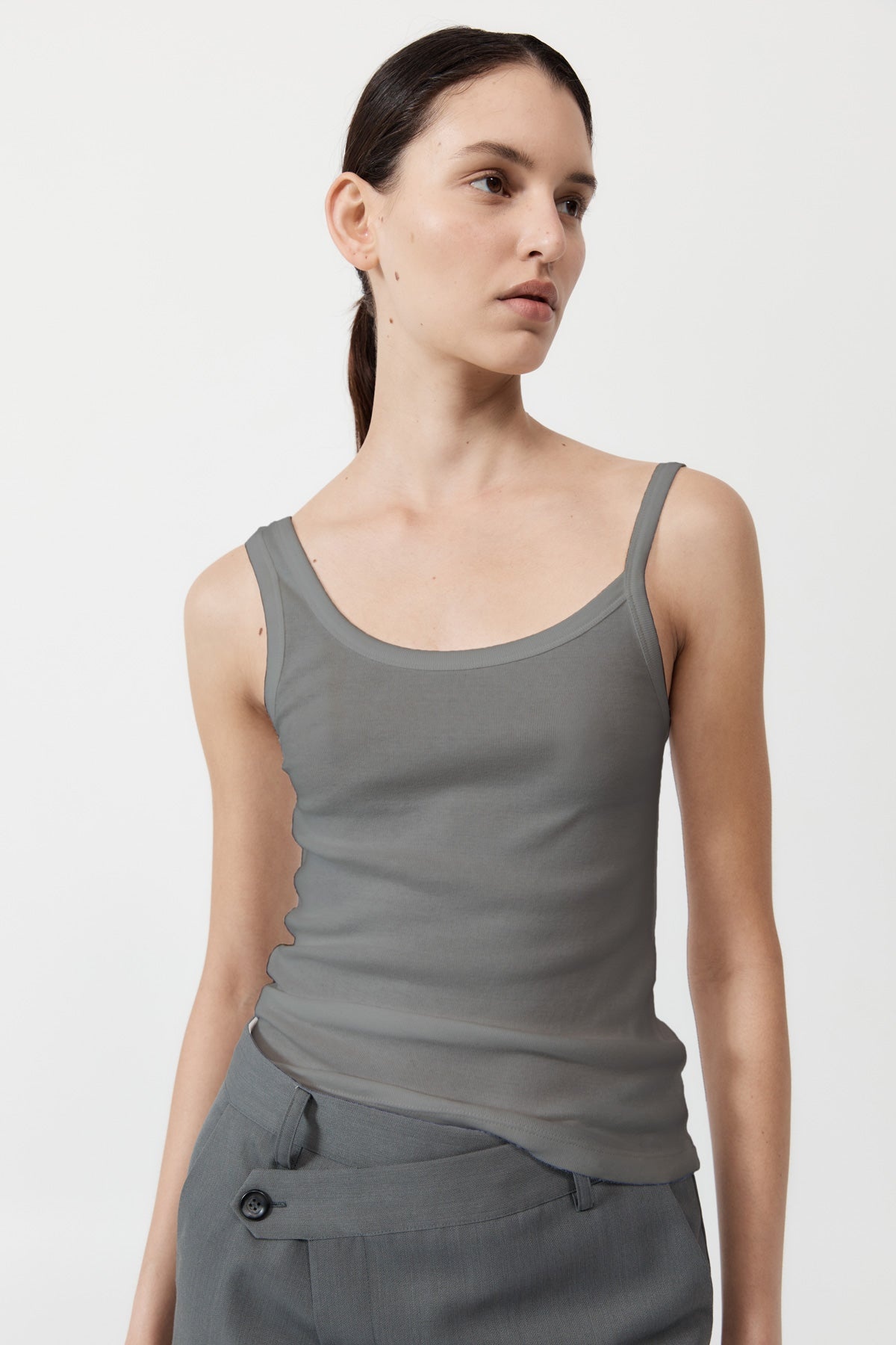 Organic Cotton Asymm Tank - Pewter Grey - 2