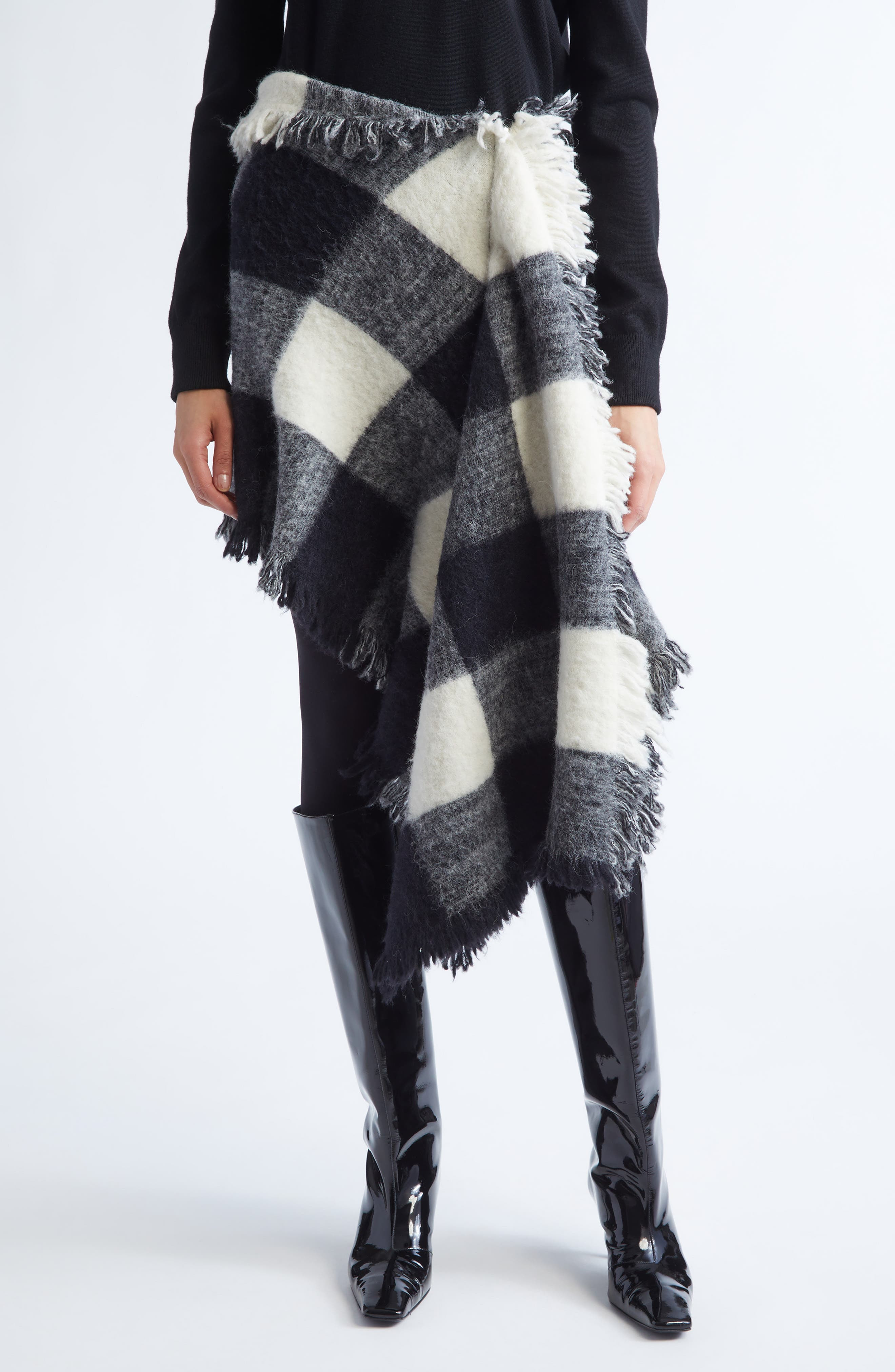 Proenza Schouler Kai Asymmetric Glen Plaid Brushed Alpaca Blend Skirt in Black Multi at Nordstrom - 1