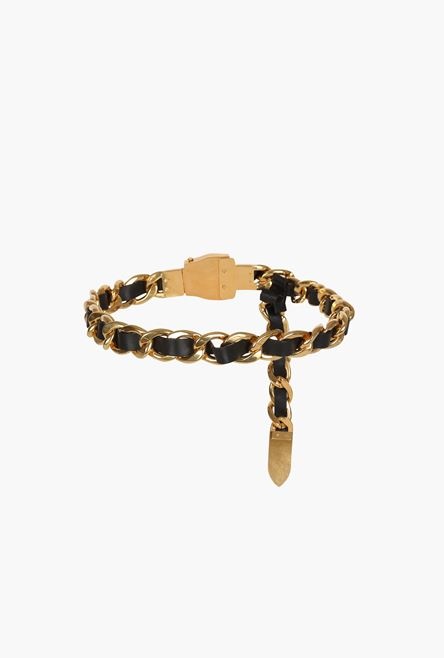 Black and gold metal and leather B-Pilot chain belt - 3