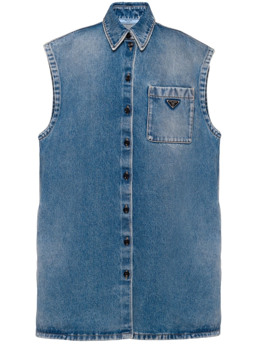 logo-plaque sleeveless denim dress - 1
