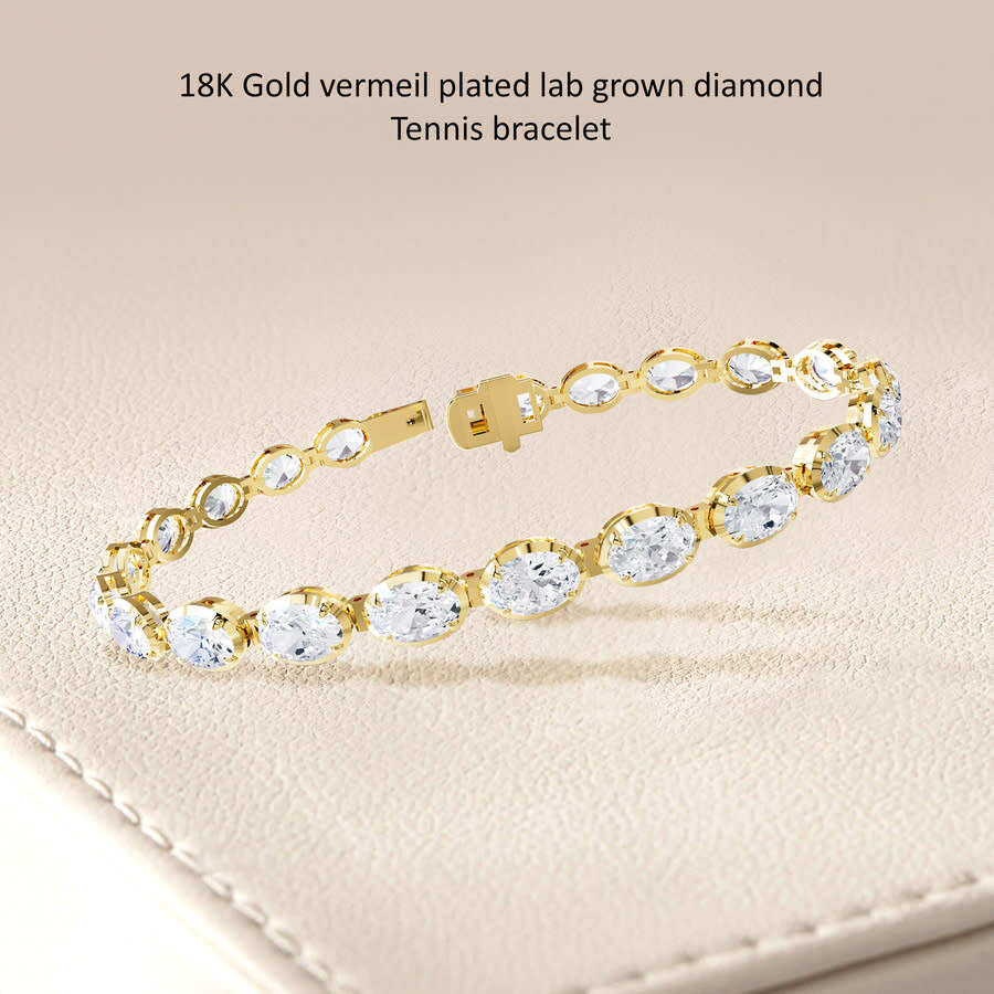 Diamond2Deal - Diamond2Deal 18k Vermeil Plated Silver 11 Ct Oval Cut Lab Grown Diamond Tennis Bracelet 7" VVS-VS, E - 2