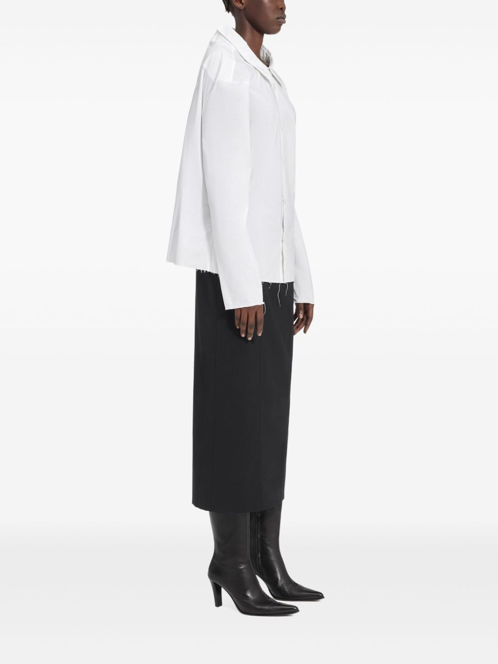 oversized-collar frayed-hem shirt - 3