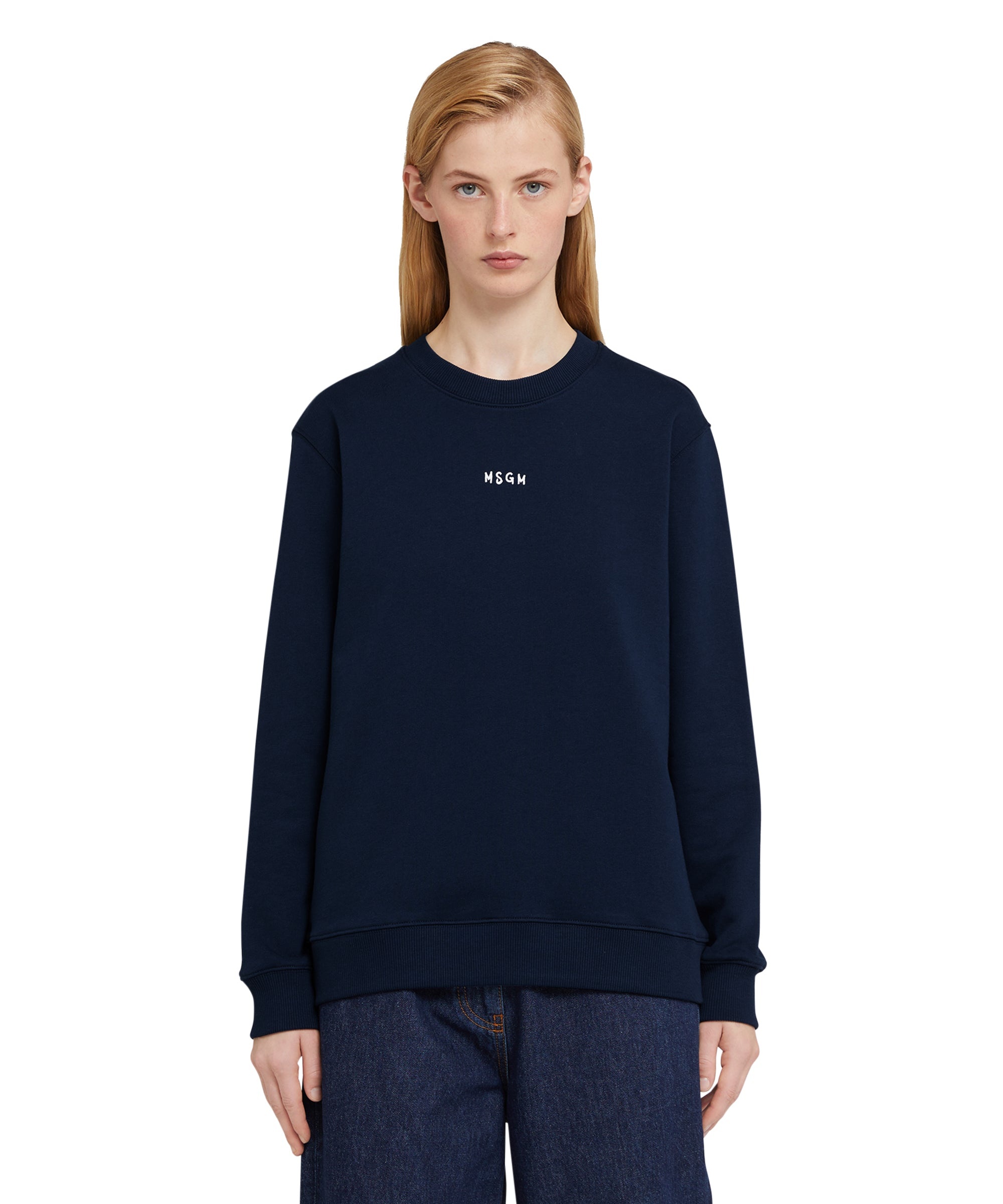 Crew neck cotton sweatshirt with micro logo - 2