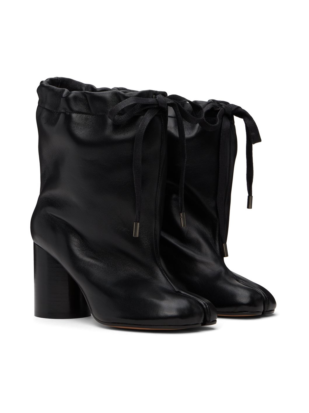 Black Tabi Drawstring Ankle Boots - 4