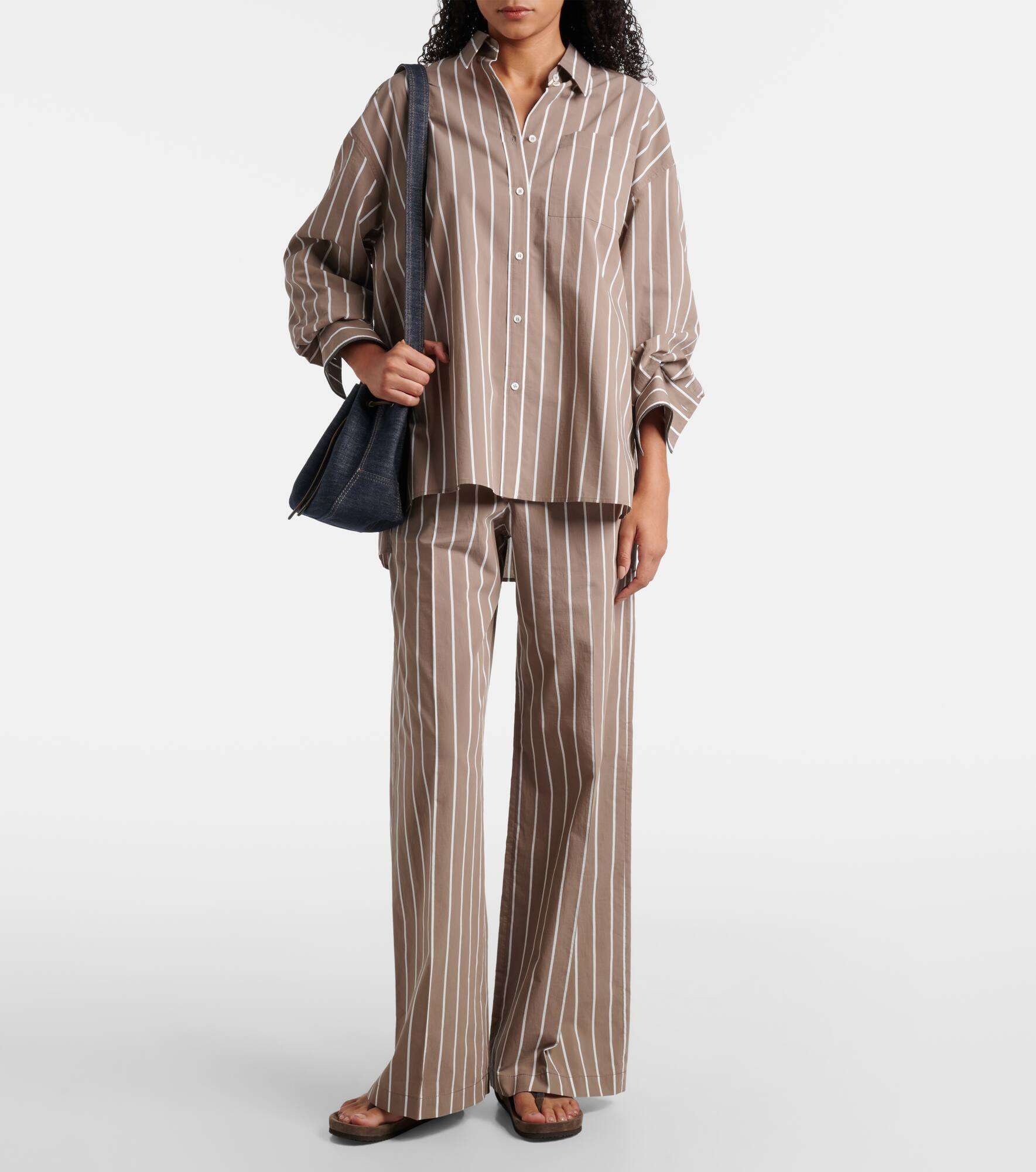 Striped cotton-blend wide-leg pants - 2