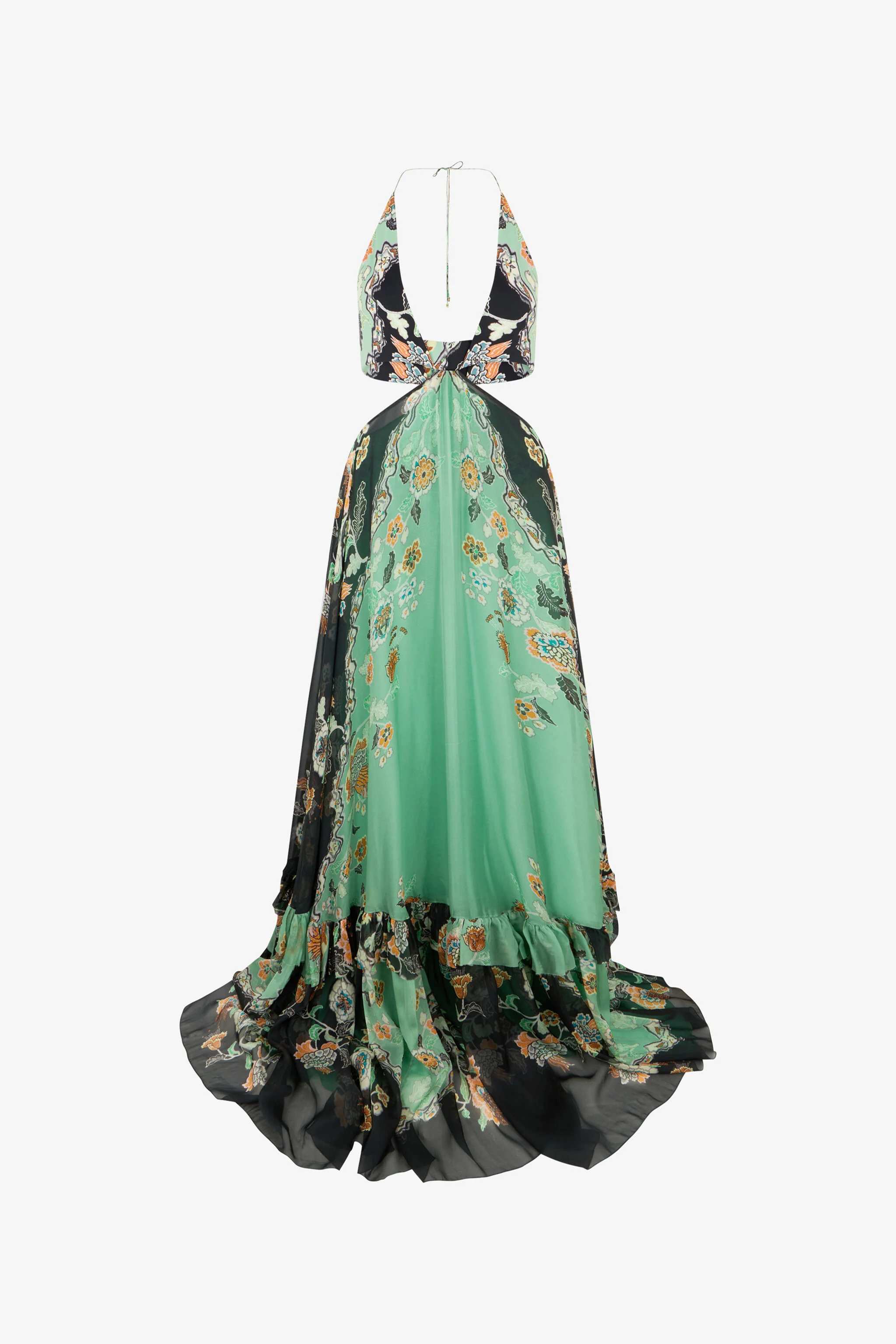 Kimono Print Silk Maxi Dress - 1