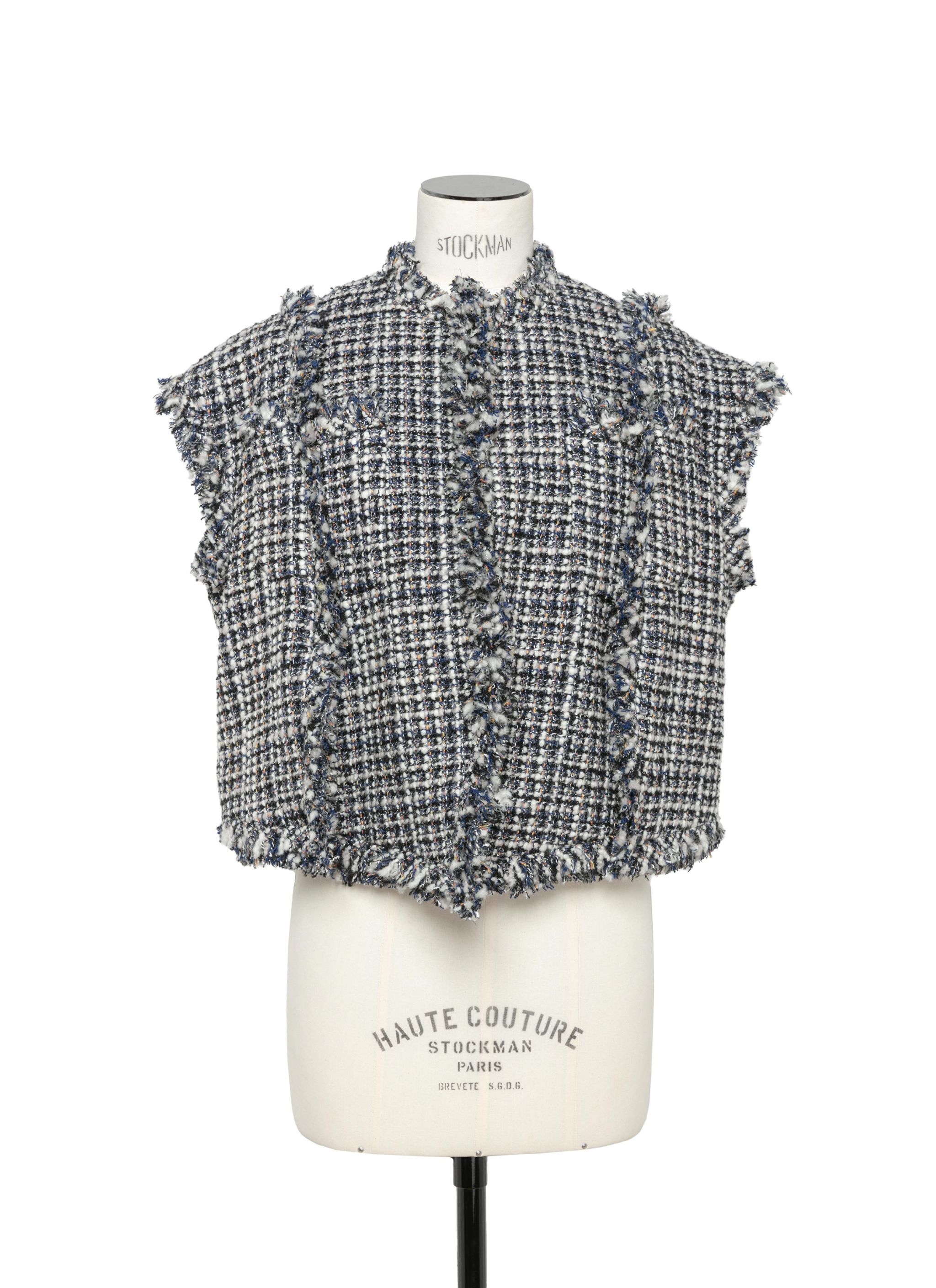 ジャケット SACAI DOUBLE BREASTED TAILORED VEST SACAI Double-breasted canvas-trimmed pinstriped cotton-voile