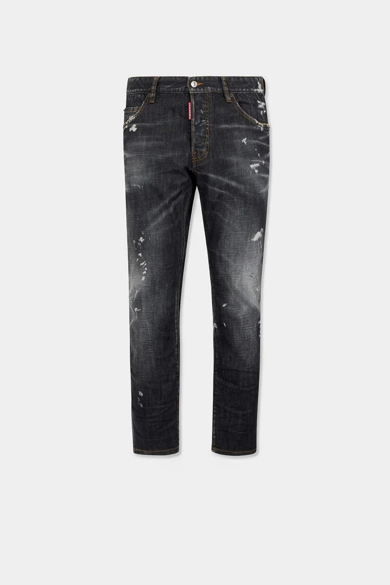 BLACK DENIM WHITE MARKS SKATER JEANS - 1