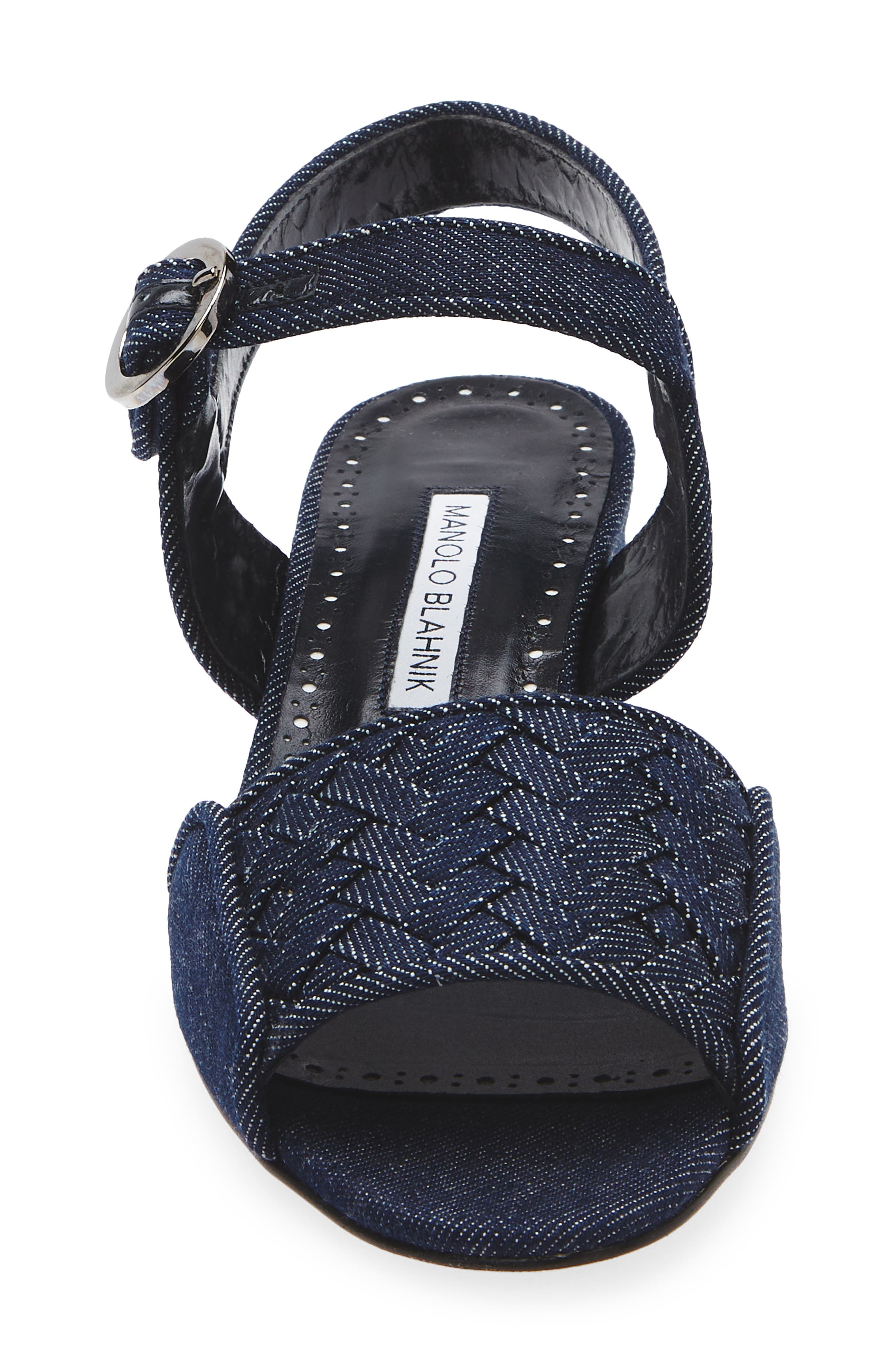 Manolo Blahnik Vibius Block Heel Slingback Sandal in Dark Blue Chambray at Nordstrom - 4