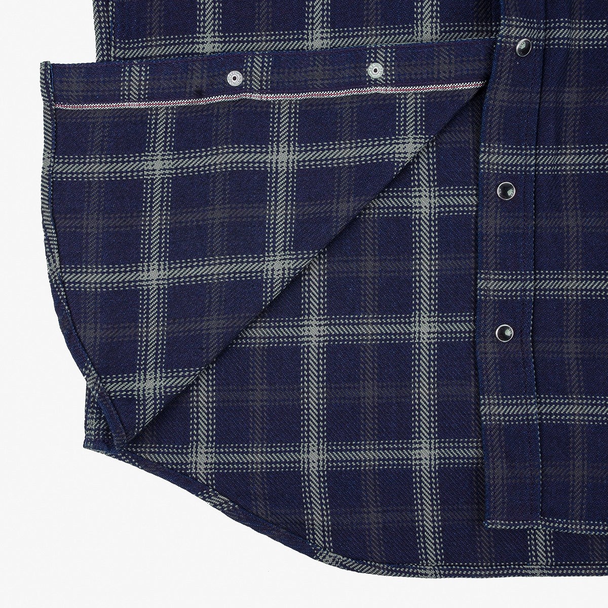 IHSH-411-BLK 9oz Selvedge Indigo Check Flannel Western Shirt Black - 4