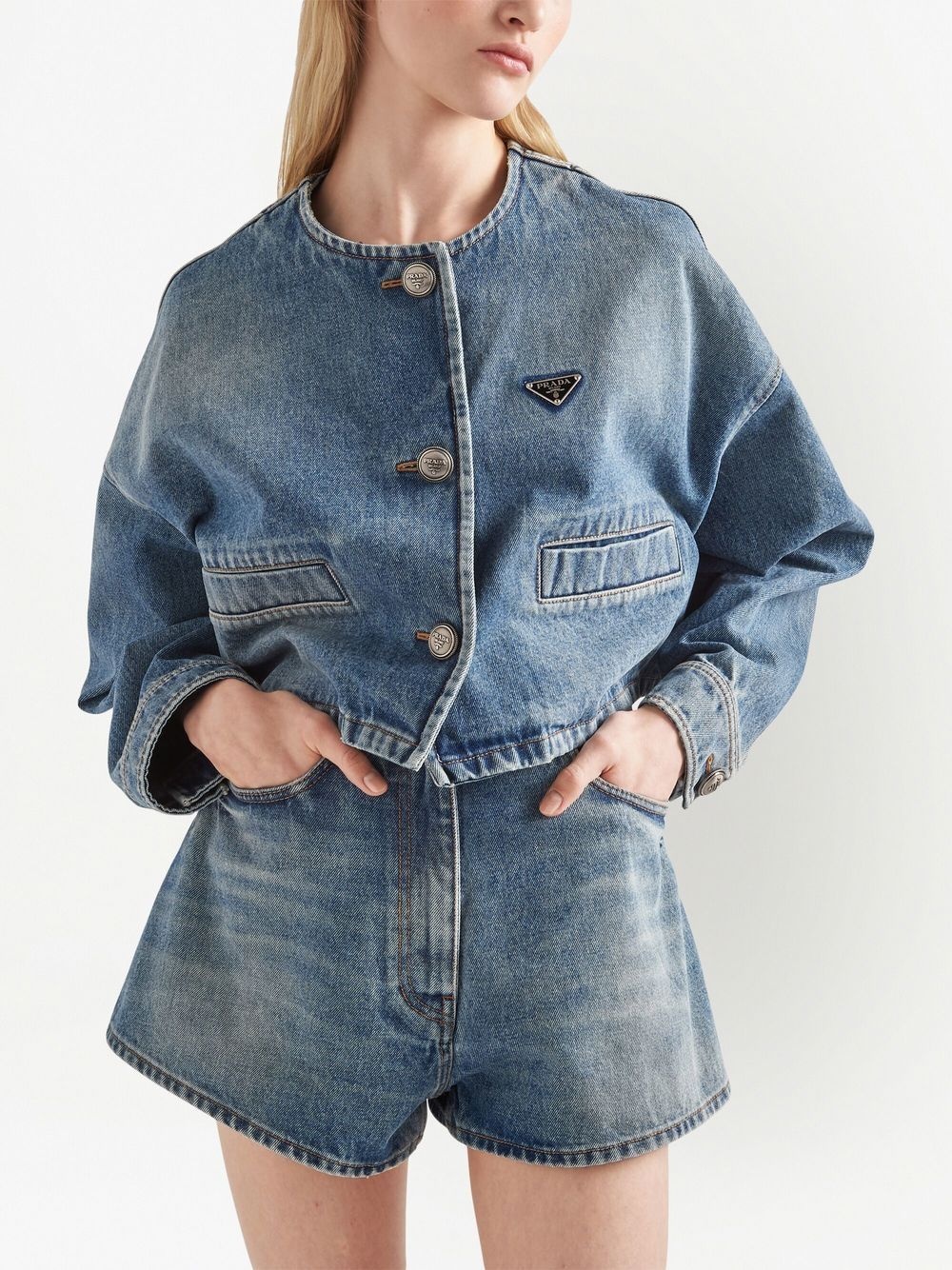 logo-plaque denim shorts - 4